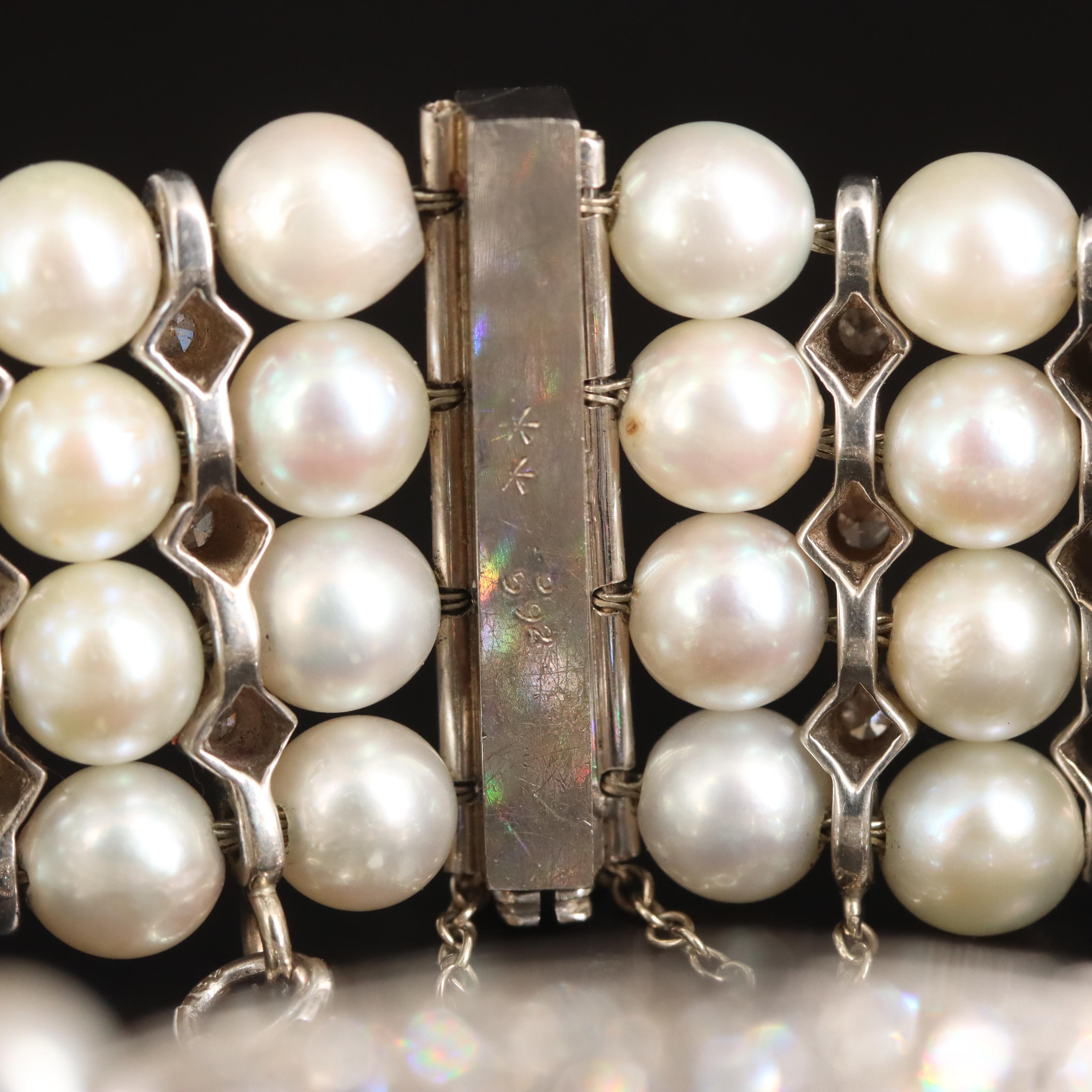 Art Deco Style Platinum and 14K 8.52 CTW Diamond and Pearl Bracelet