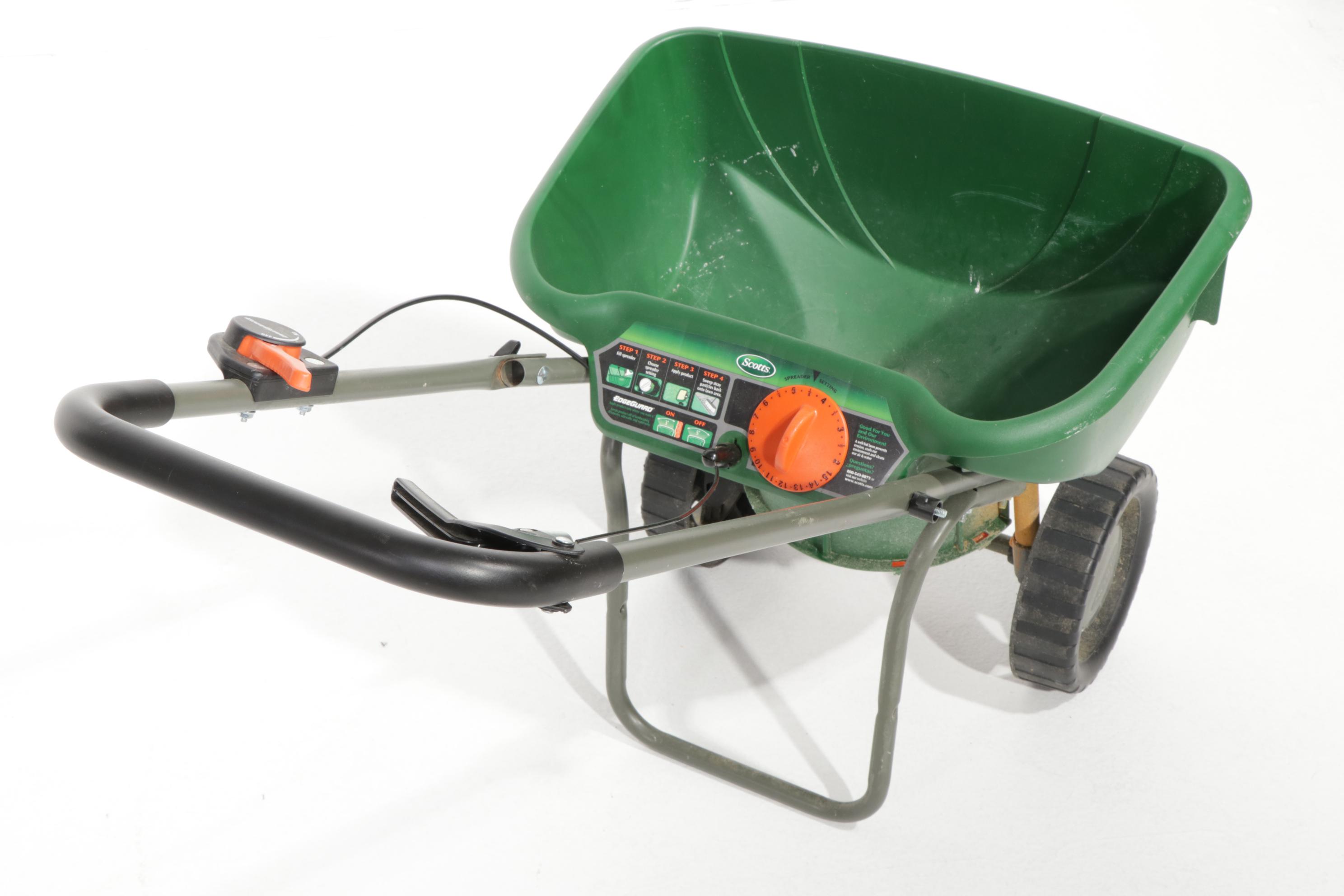 Scotts Turfbuilder Lawn Spreader and Wallace Tree Pruner with Garden Implements