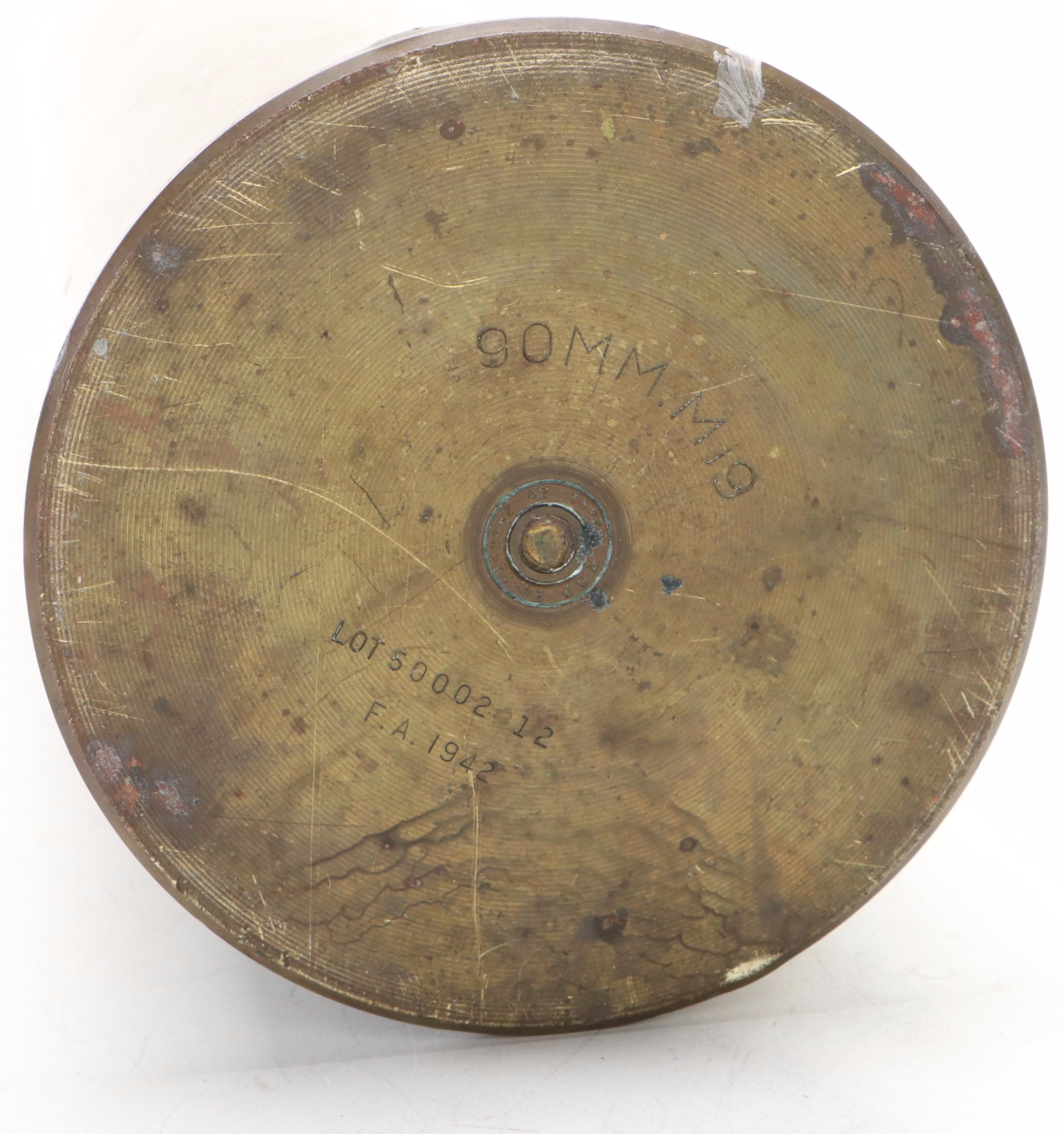 WWII M19 90mm Brass Artillery Shell, 1942