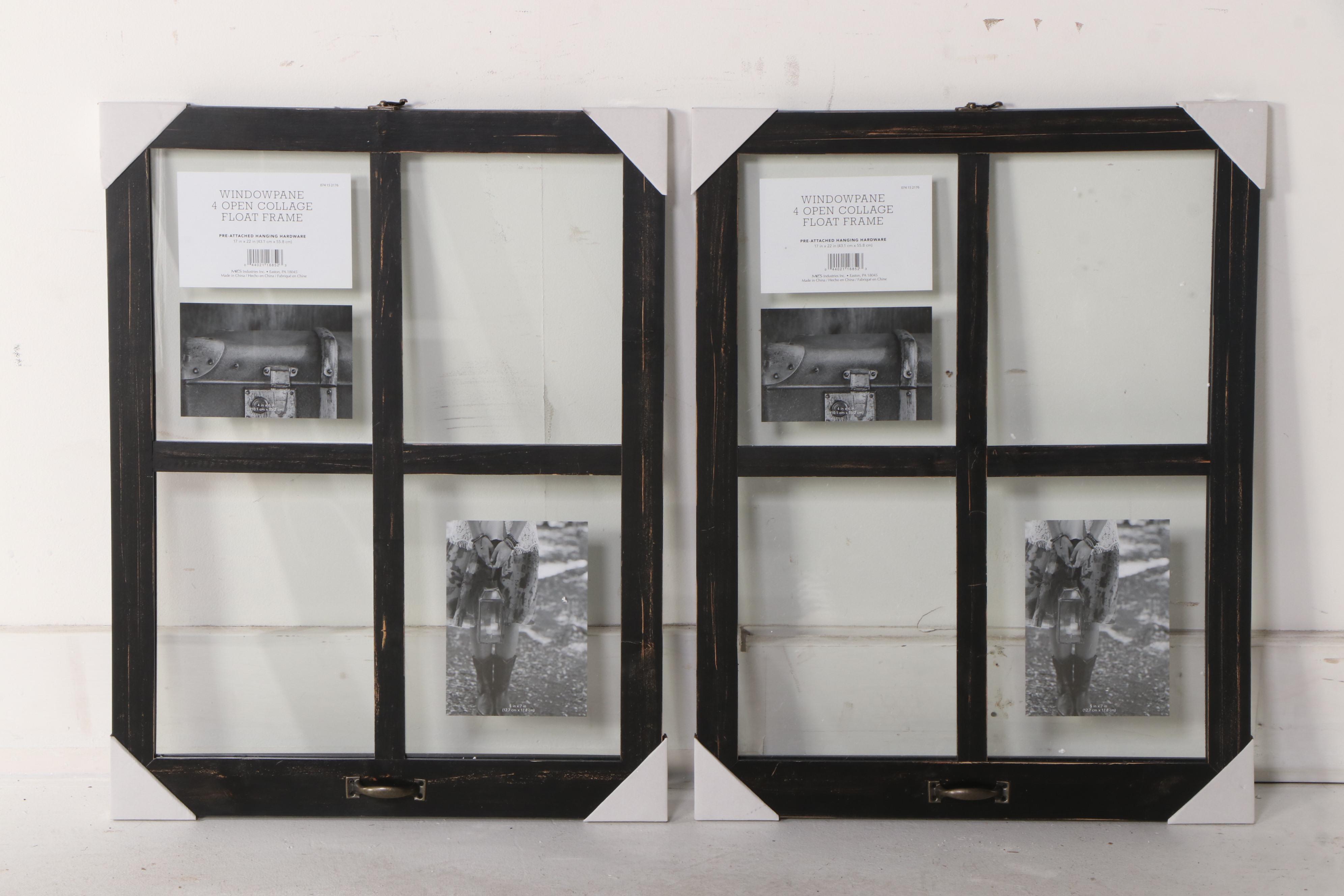 Threshold 24" Rustic Wood Finish Wall Clock and Two Windowpane Collage Frames