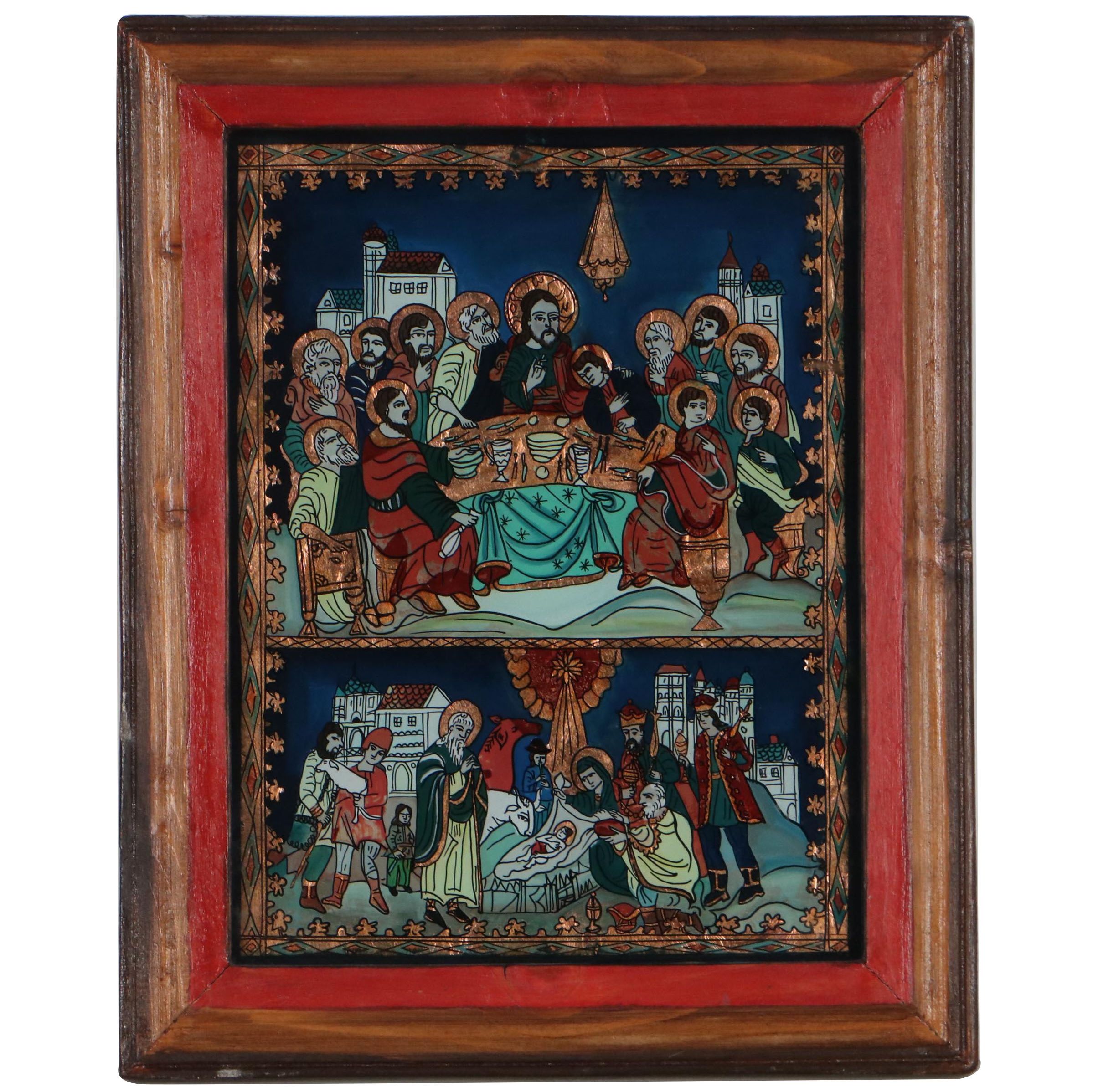 Ioana Corujan Reverse Glass Painting of the Last Supper and Birth of Jesus