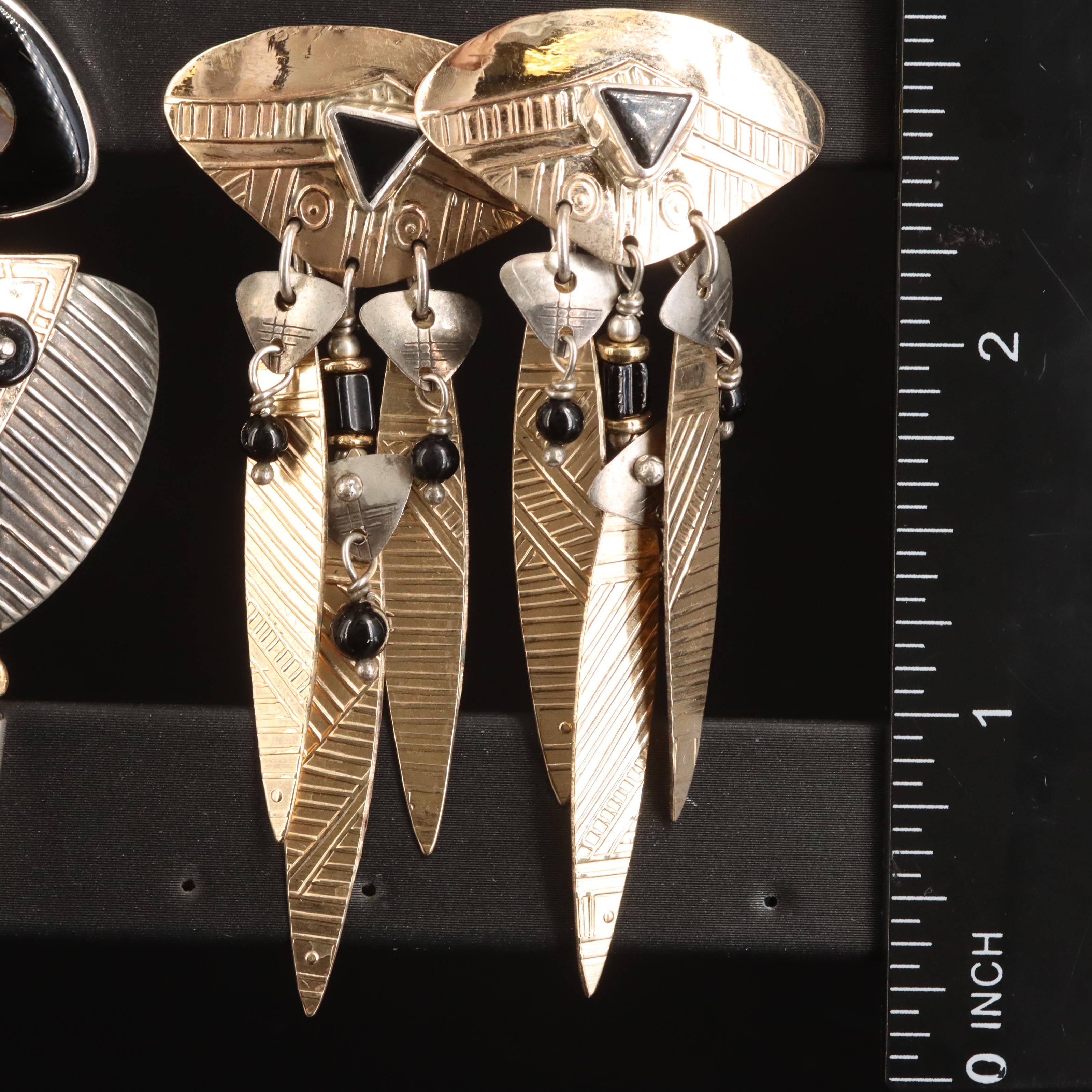 Tabra Tunoa Embossed Earrings with Abalone, Red Jasper and Black Onyx