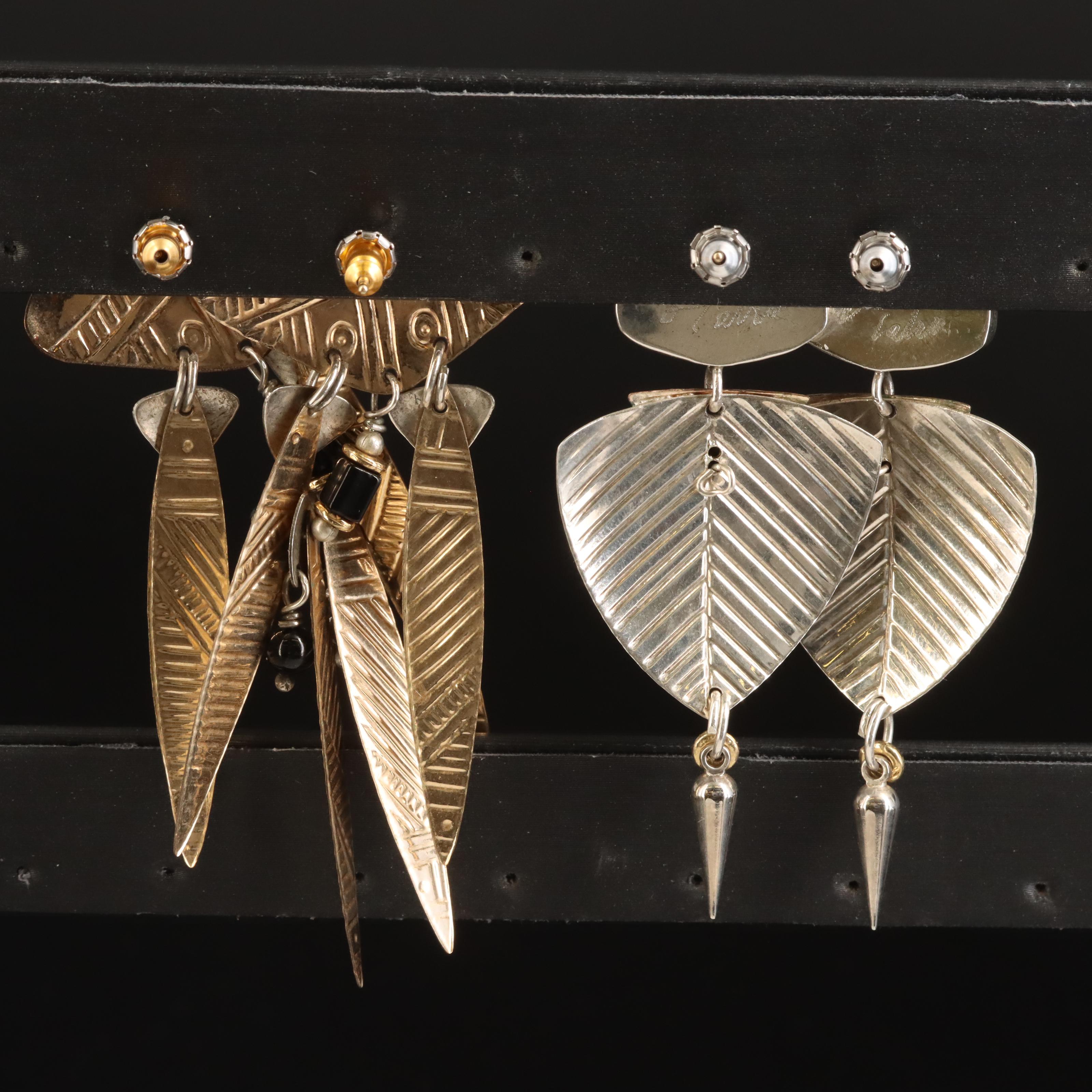 Tabra Tunoa Embossed Earrings with Abalone, Red Jasper and Black Onyx