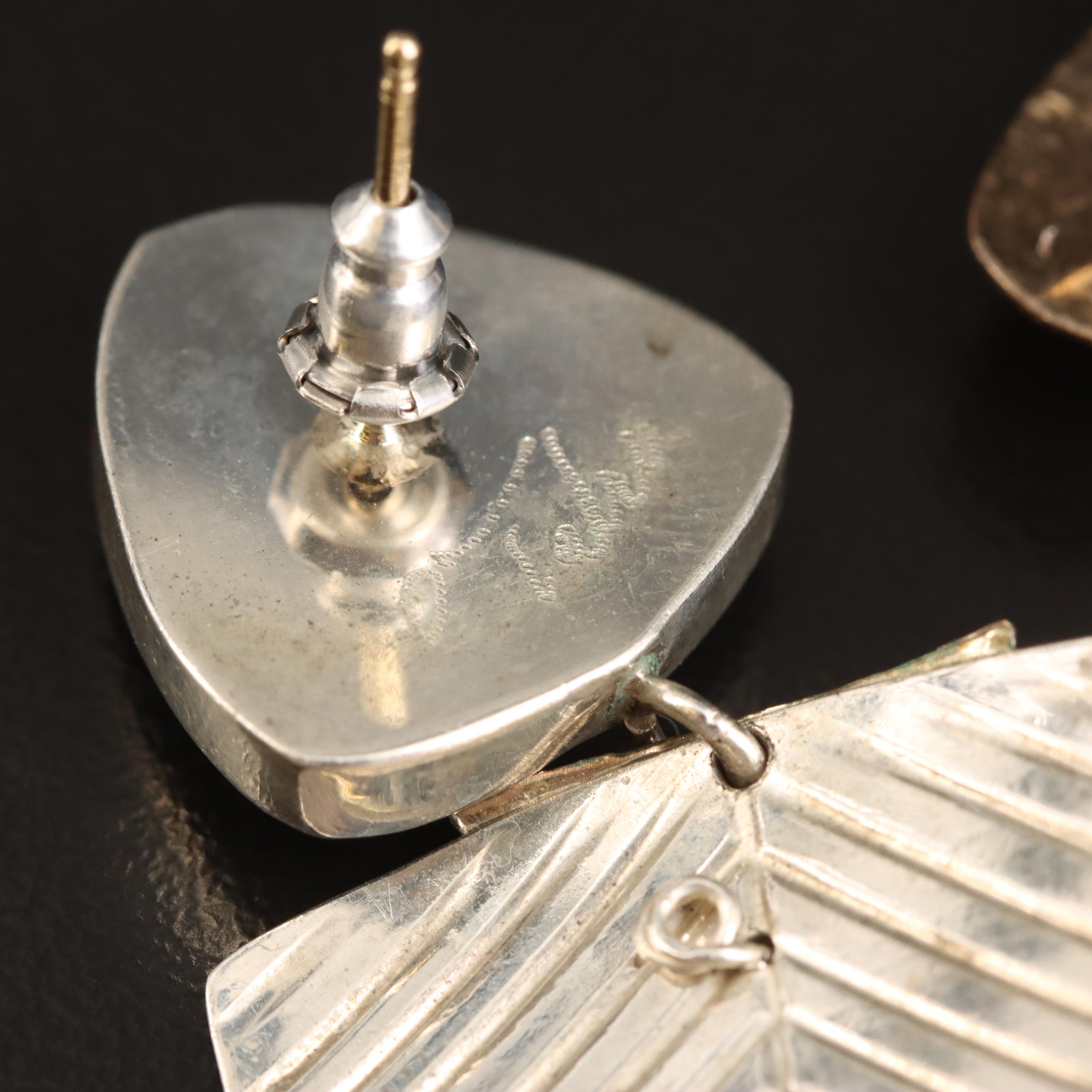 Tabra Tunoa Embossed Earrings with Abalone, Red Jasper and Black Onyx