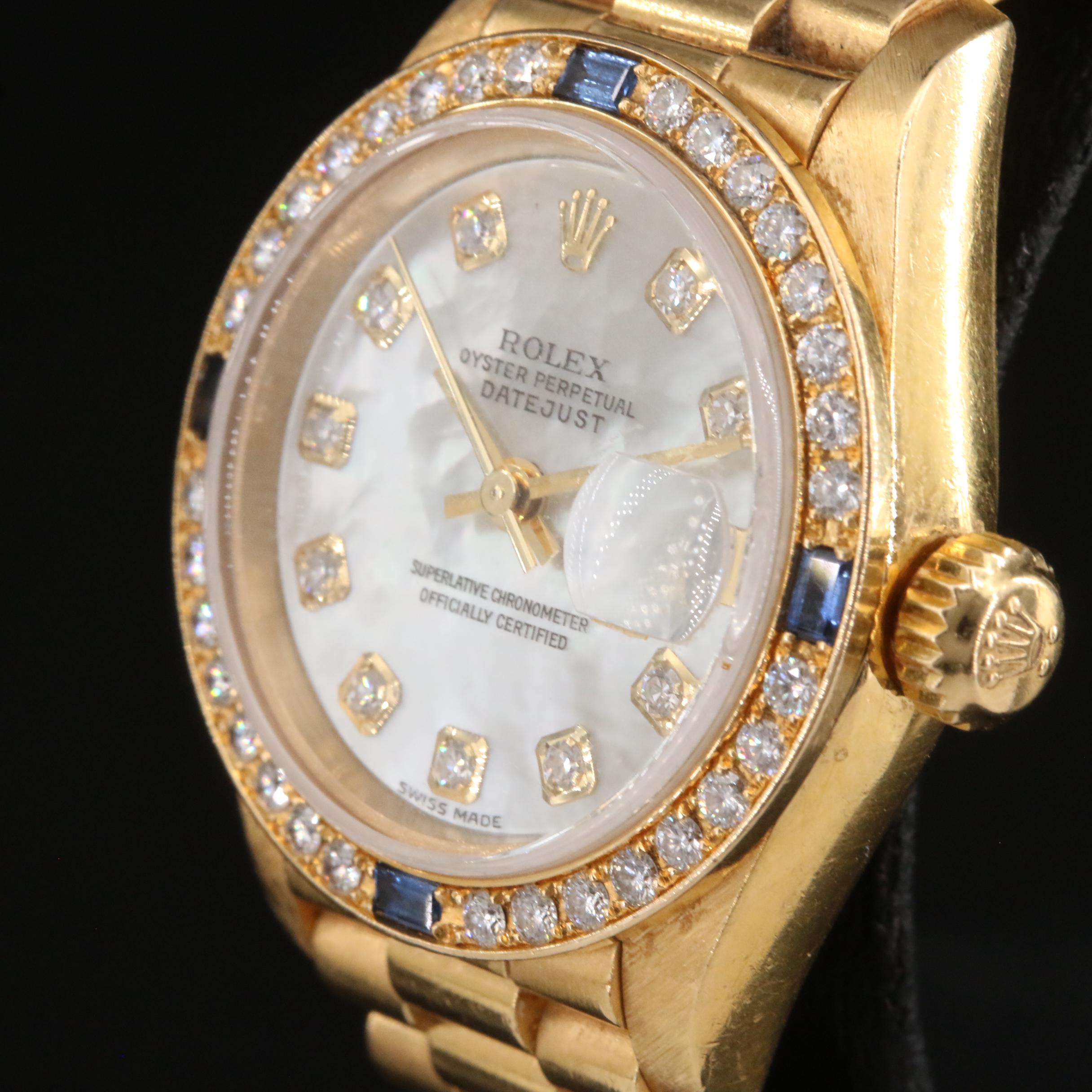 18K Rolex Datejust Diamond Dial and Sapphire Bezel President Band Watch