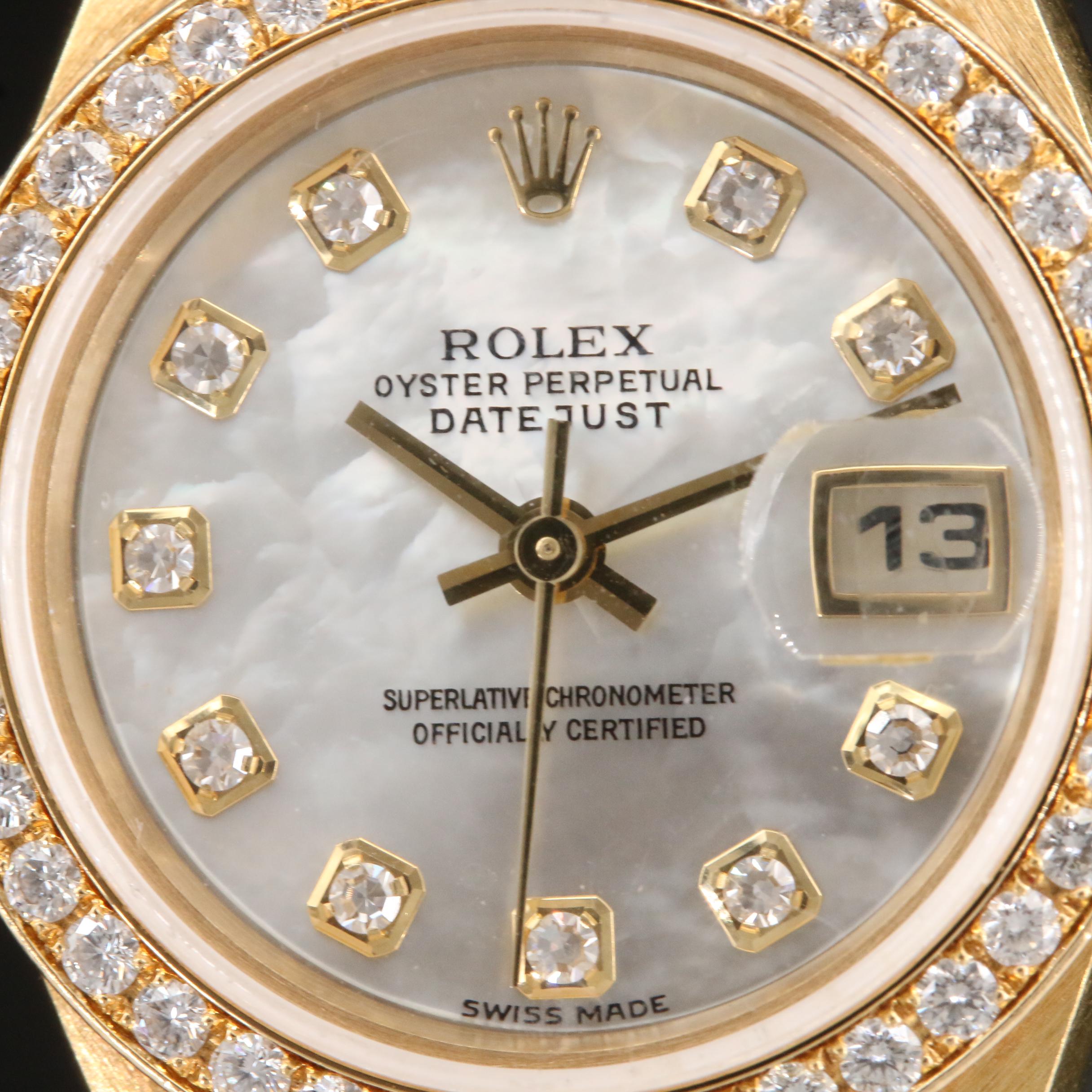 18K Rolex Datejust Diamond Dial and Sapphire Bezel President Band Watch