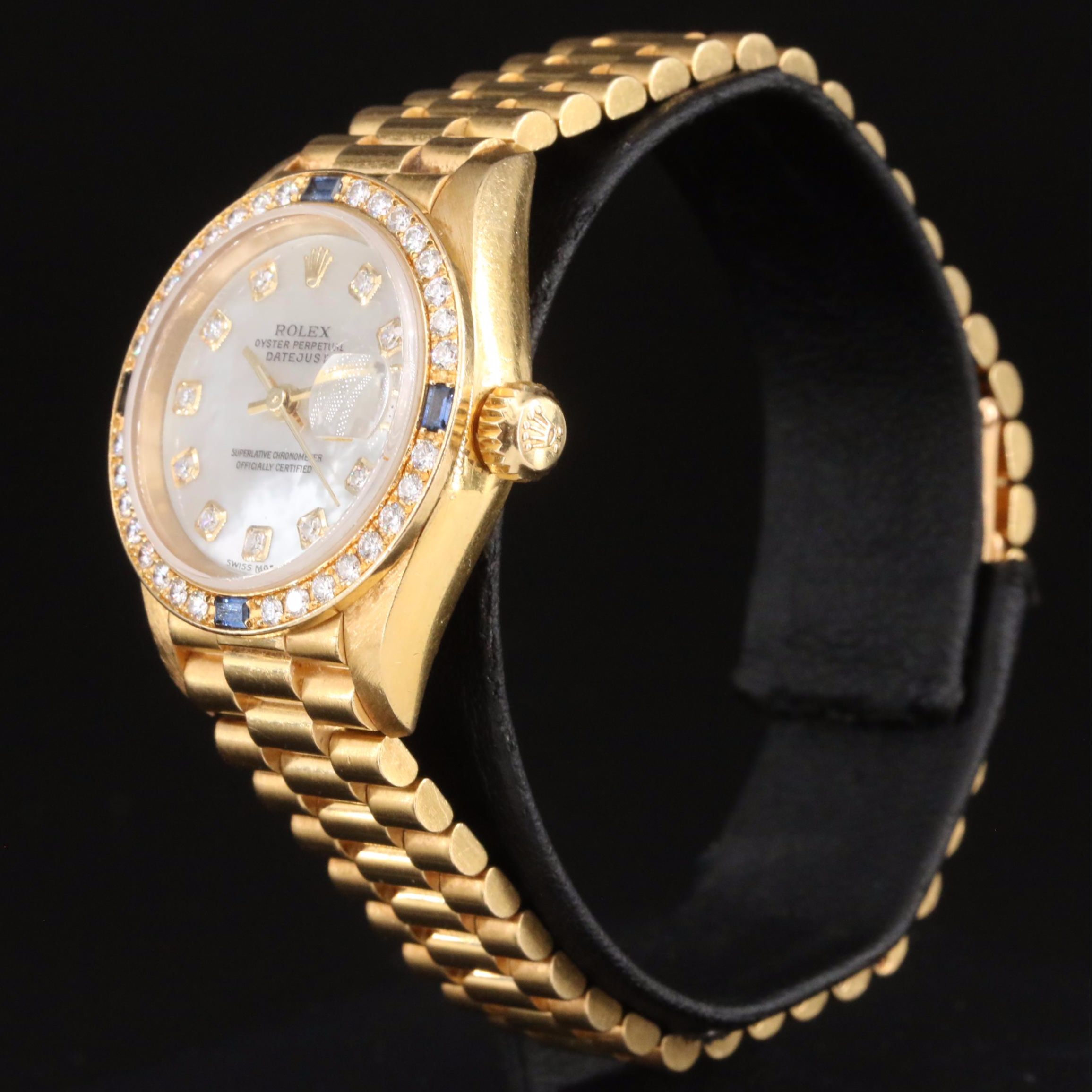 18K Rolex Datejust Diamond Dial and Sapphire Bezel President Band Watch