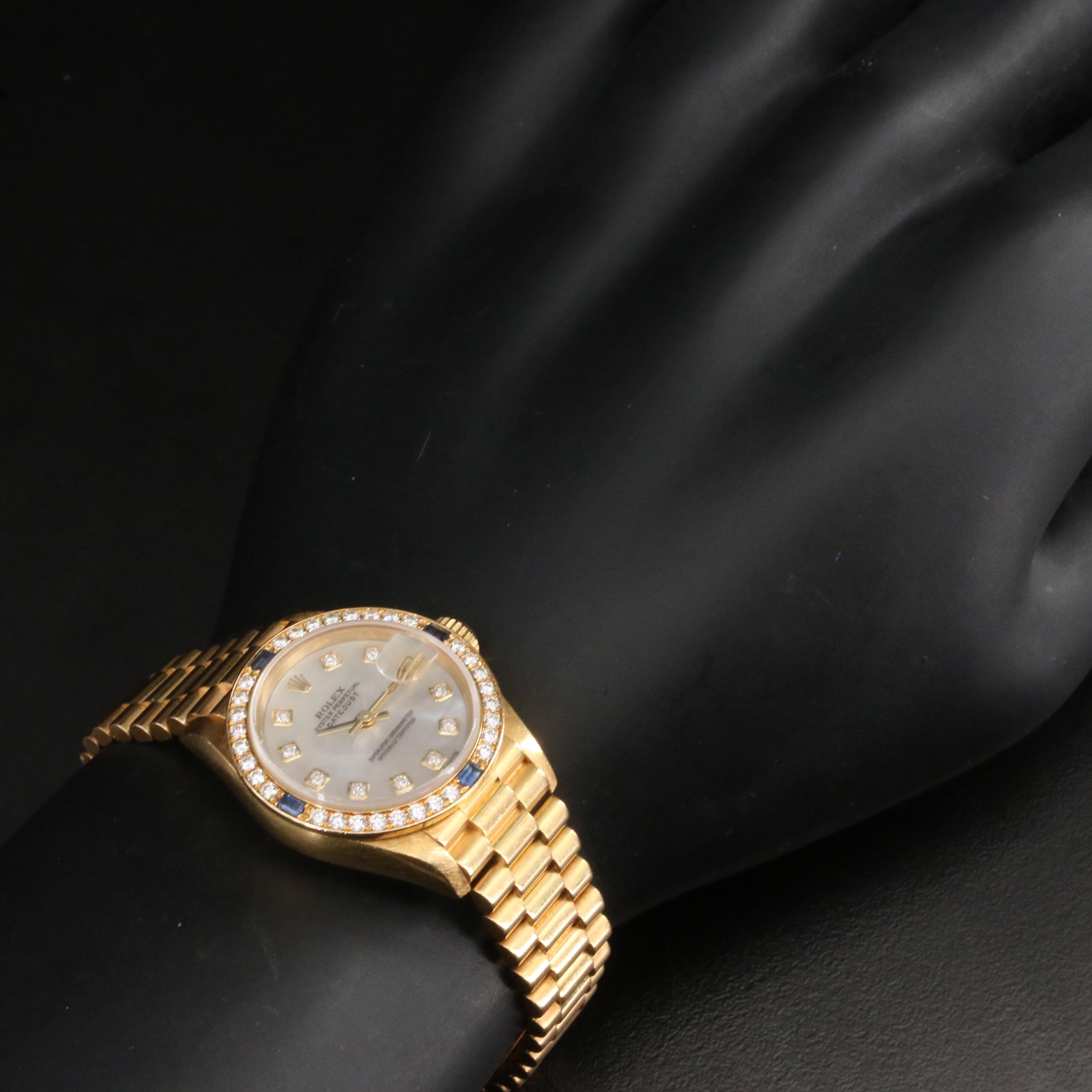 18K Rolex Datejust Diamond Dial and Sapphire Bezel President Band Watch