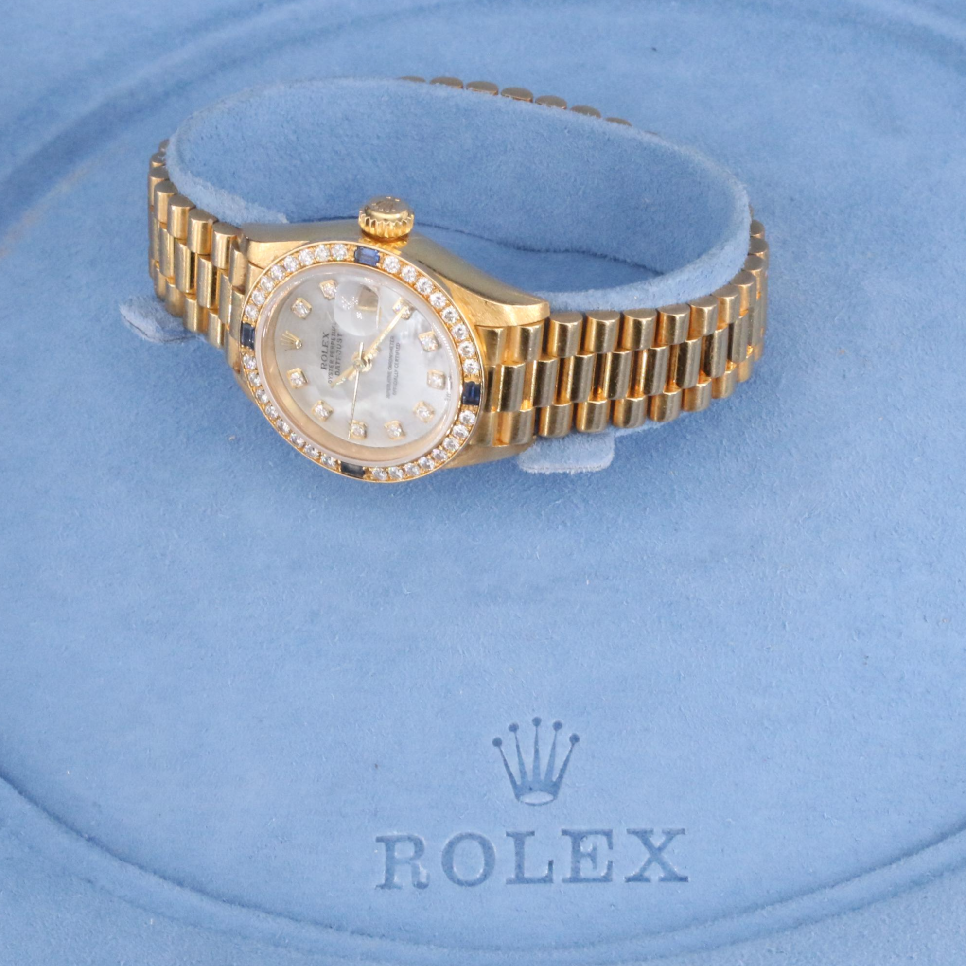 18K Rolex Datejust Diamond Dial and Sapphire Bezel President Band Watch