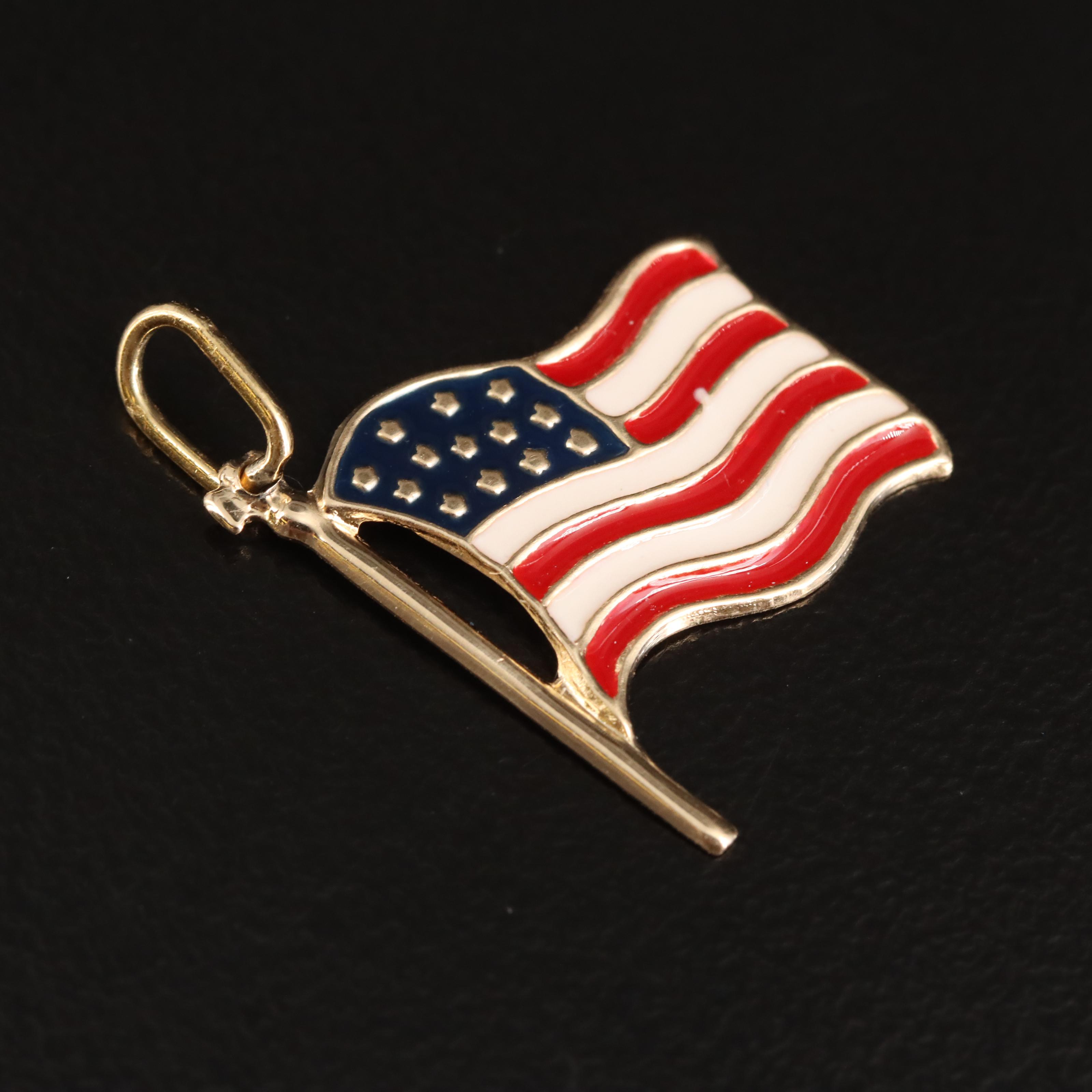 14K Enamel American Flag Charm