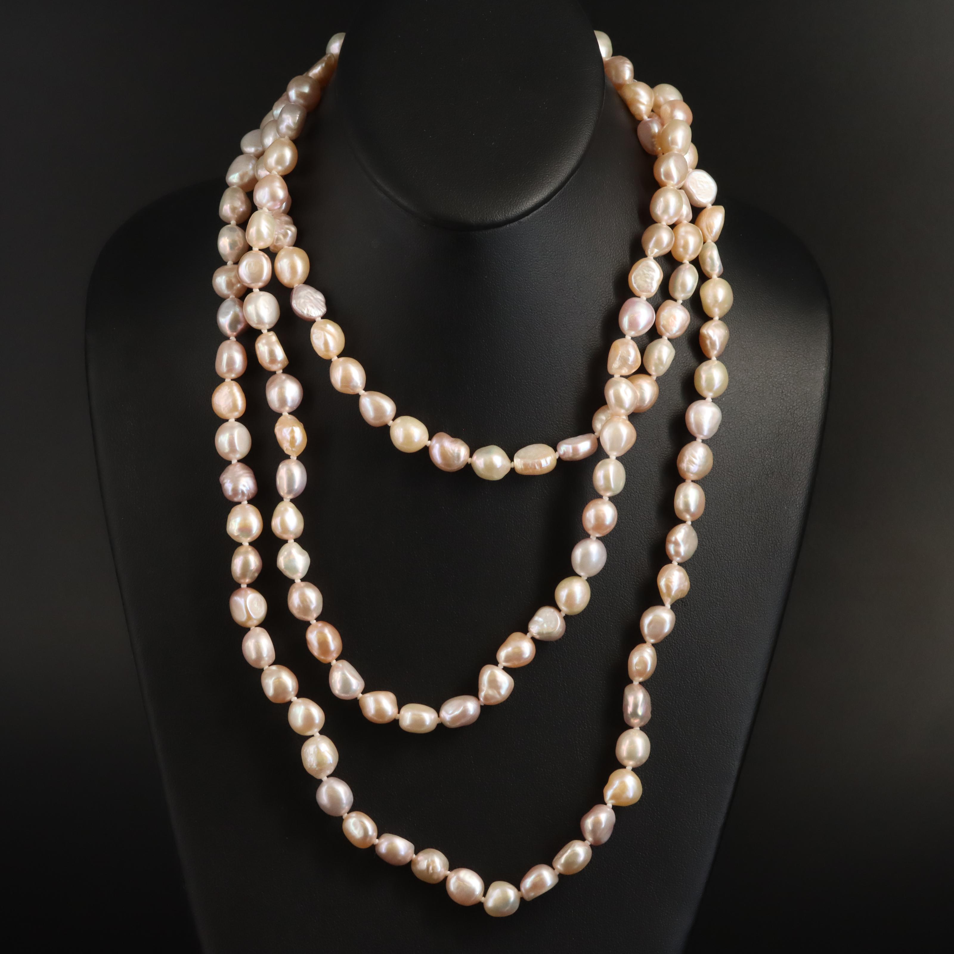 Rope Length Pearl Necklace with Sterling Clasp