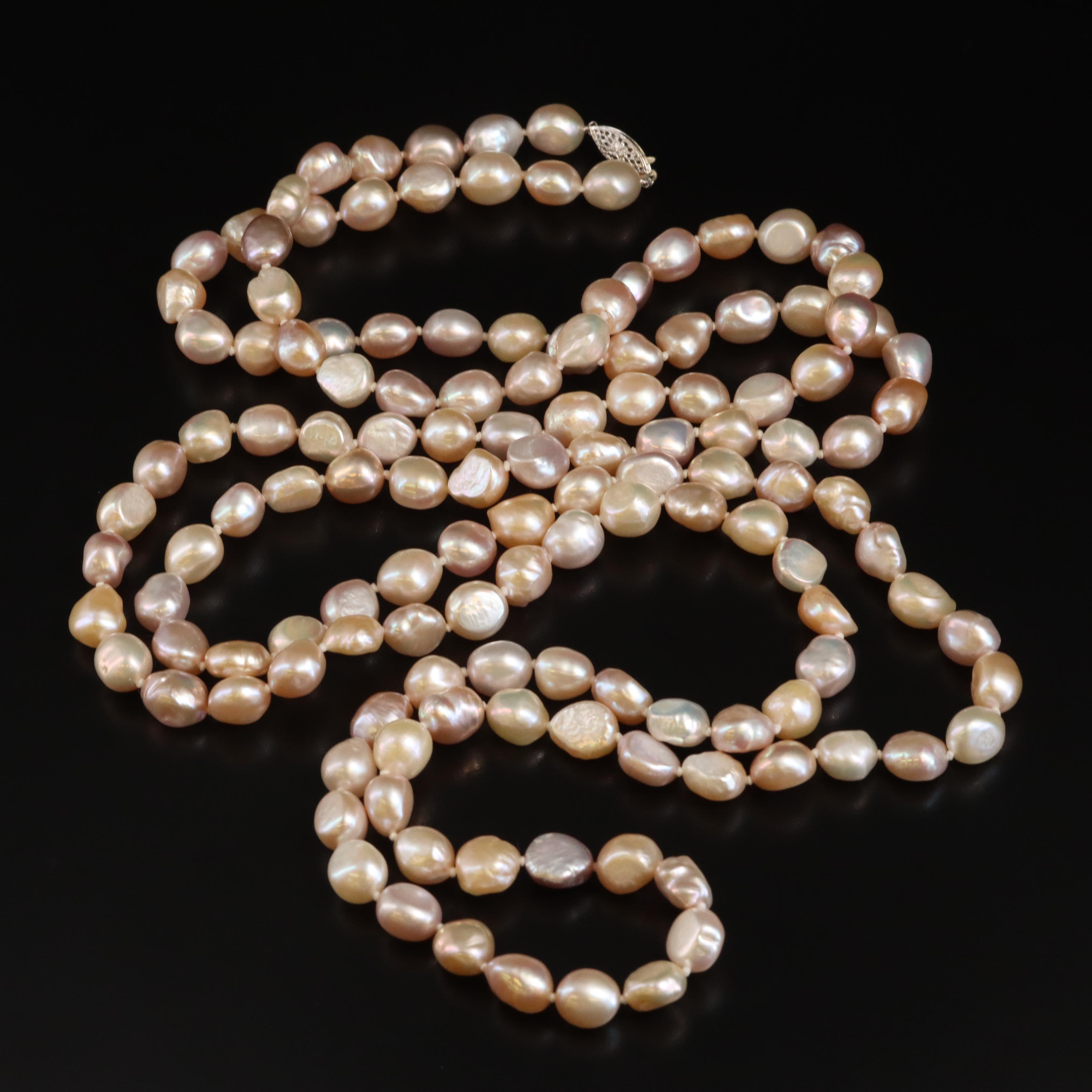 Rope Length Pearl Necklace with Sterling Clasp