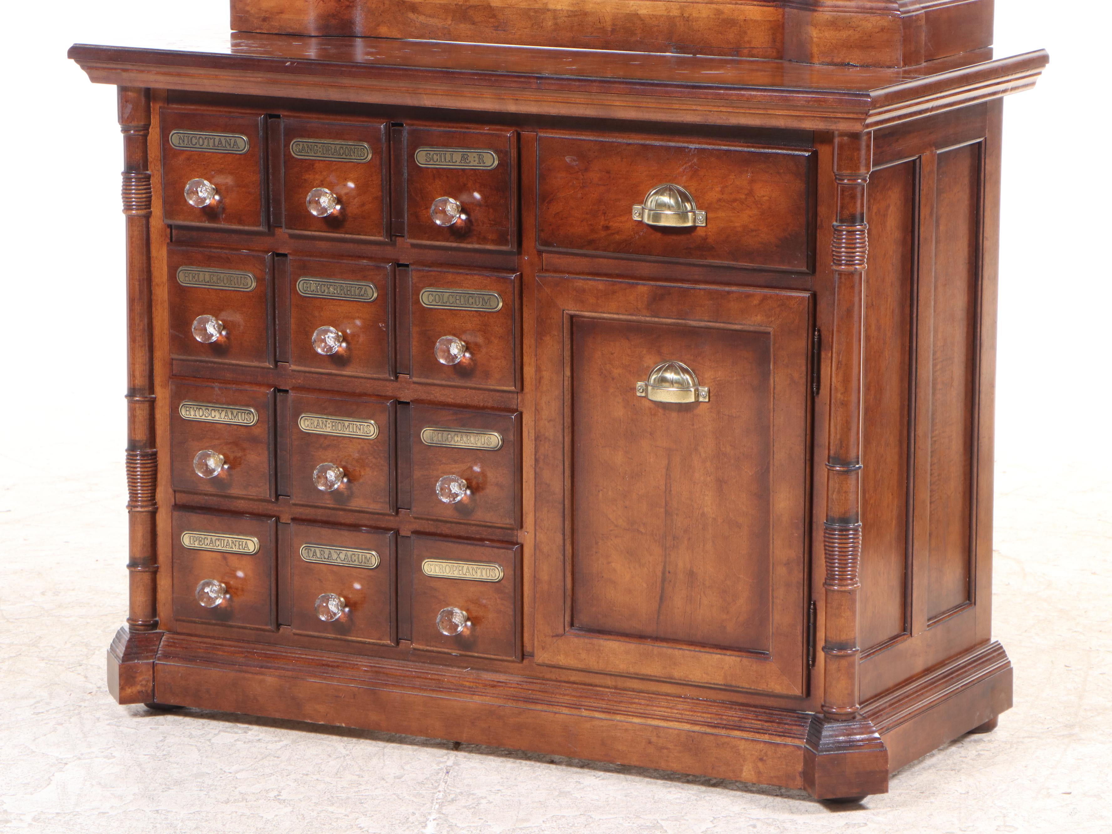 Victorian Style Two-Piece Apothecary Cabinet with Etched Glass and Faux Marble