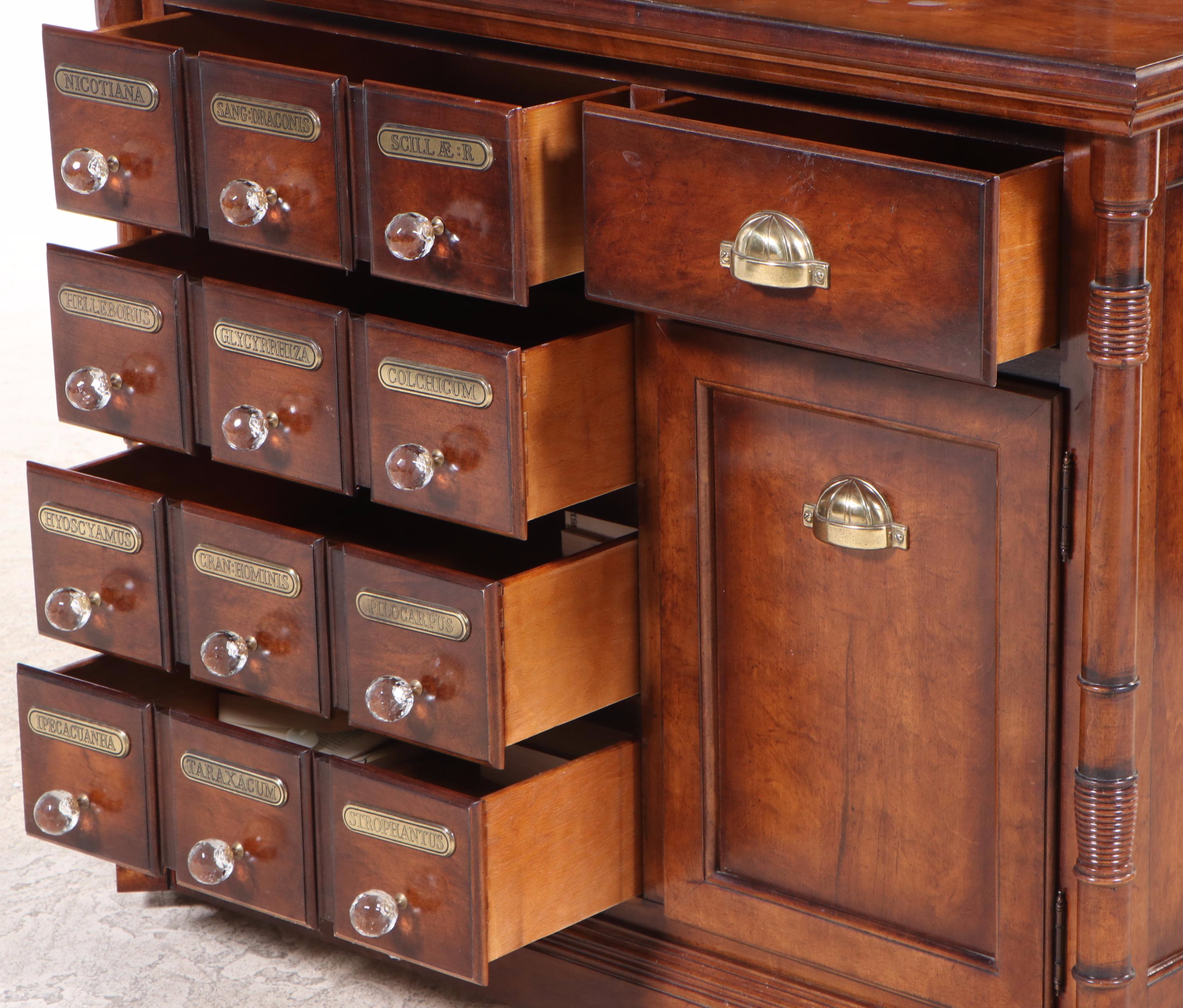 Victorian Style Two-Piece Apothecary Cabinet with Etched Glass and Faux Marble