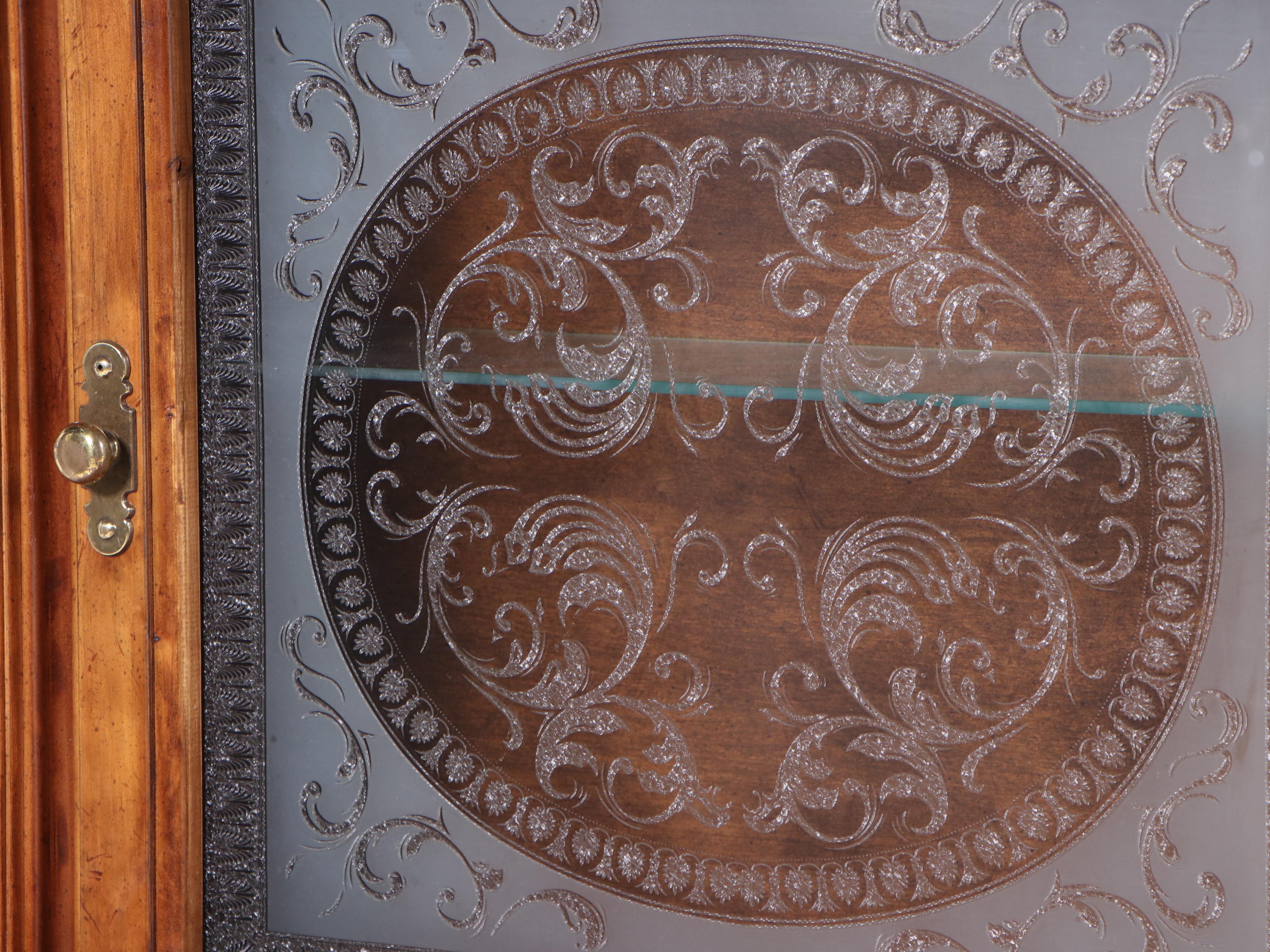 Victorian Style Two-Piece Apothecary Cabinet with Etched Glass and Faux Marble