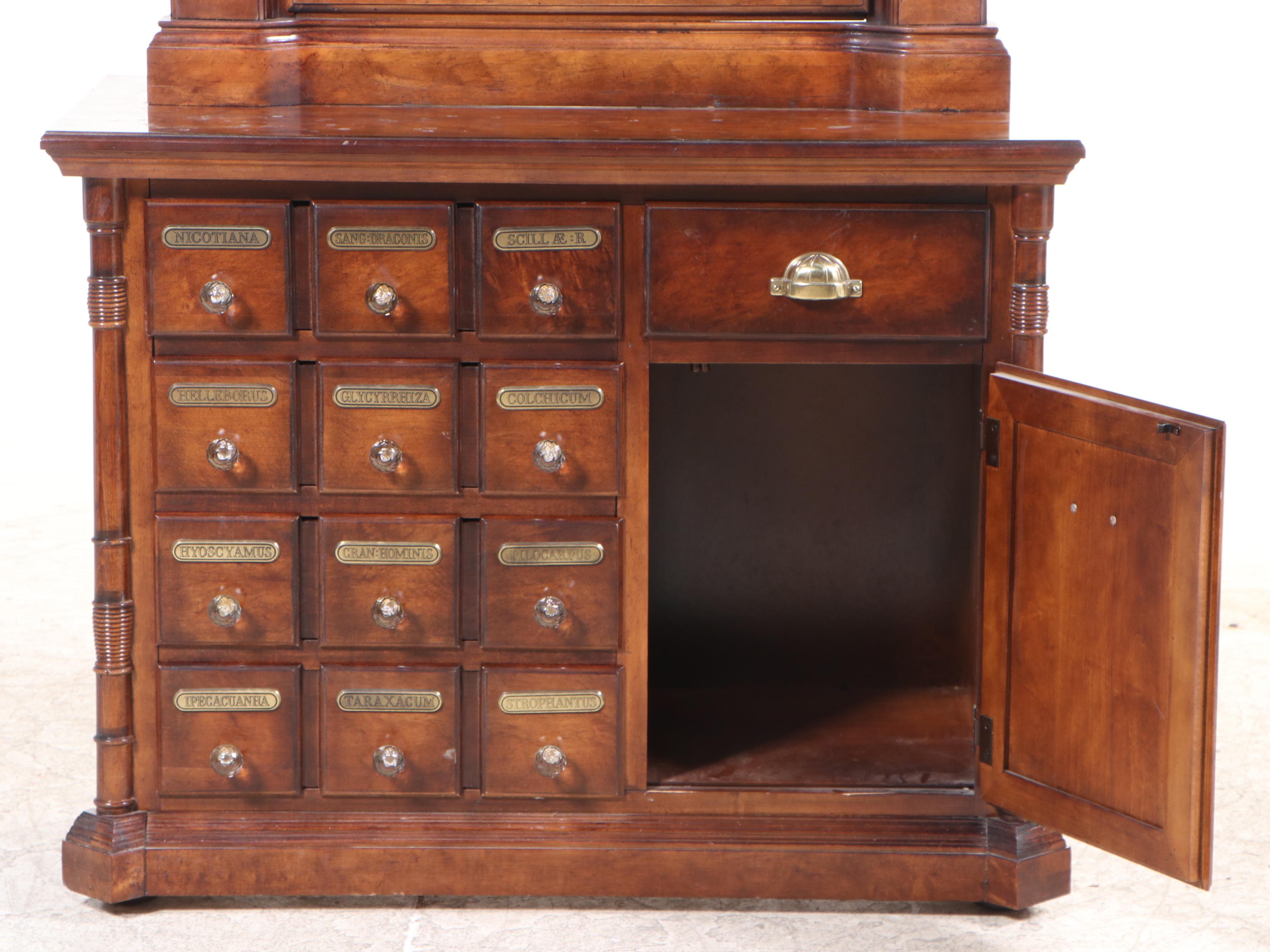 Victorian Style Two-Piece Apothecary Cabinet with Etched Glass and Faux Marble