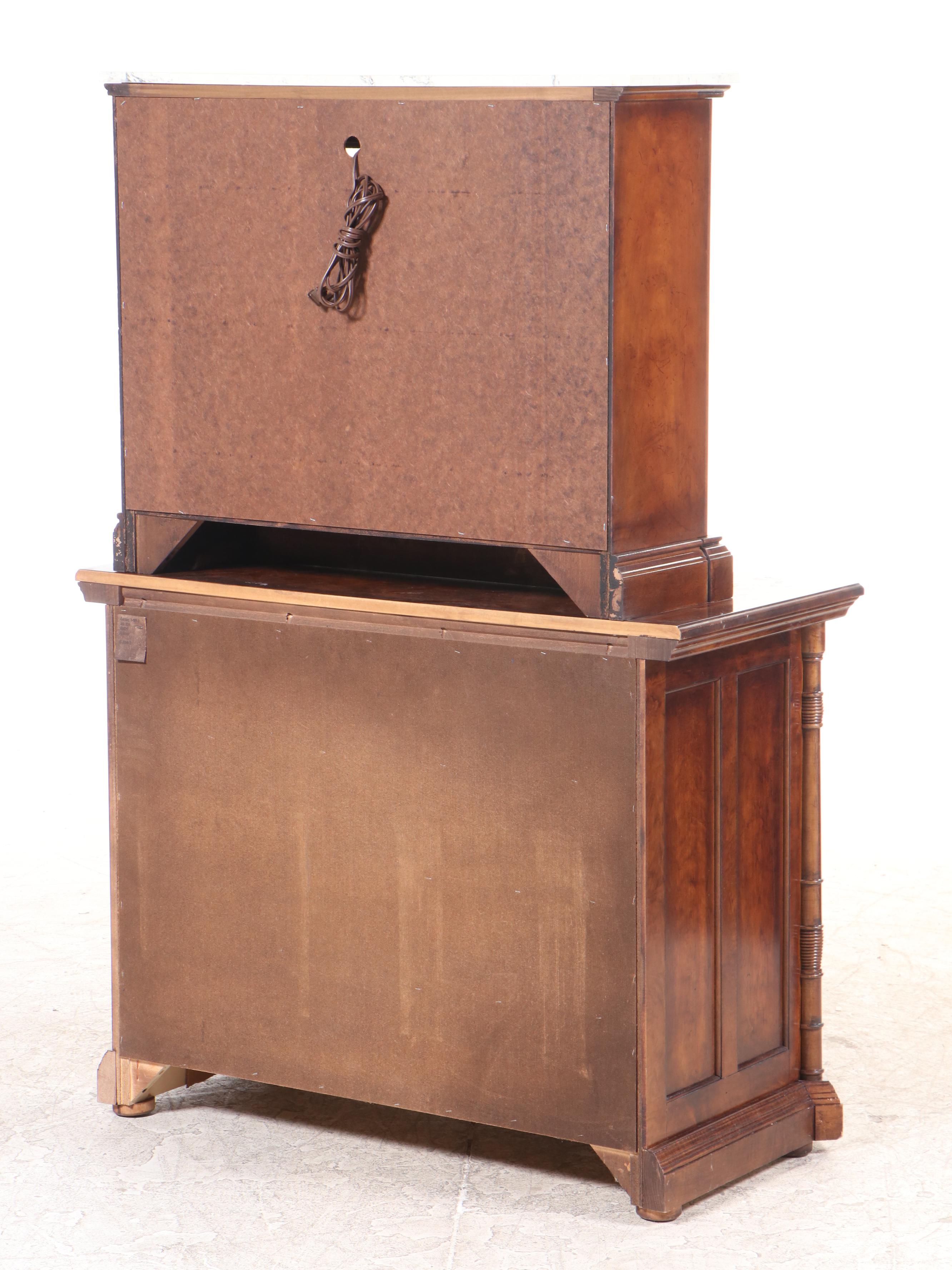 Victorian Style Two-Piece Apothecary Cabinet with Etched Glass and Faux Marble