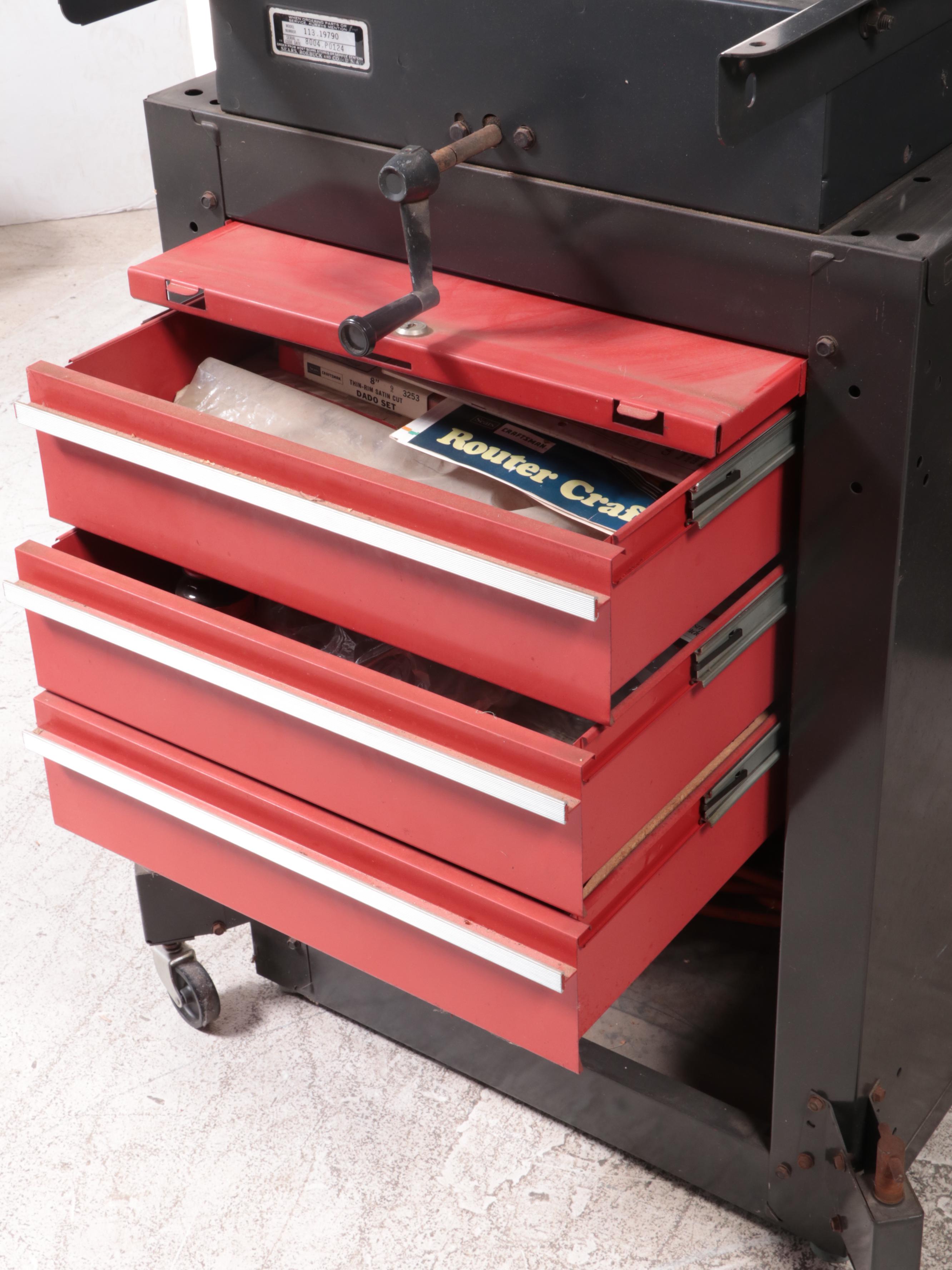 Craftsman 12" Radial Saw on Rolling Bench With Storage Drawers