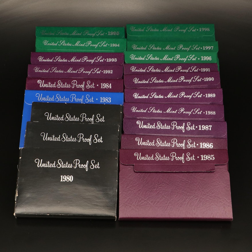 Nineteen U.S. Mint Proof Sets, 1980 to 1998