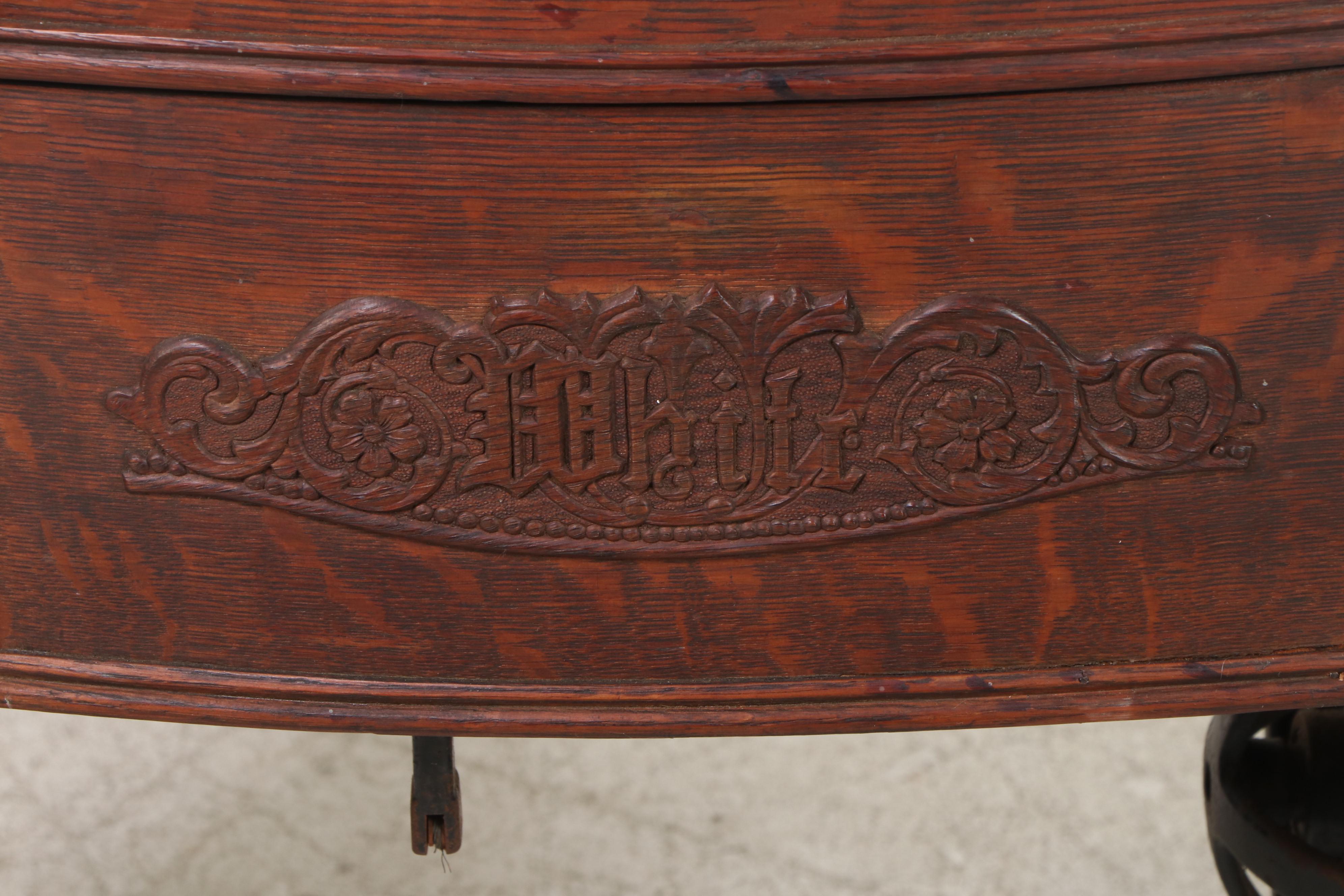 White "Family Rotary" Sewing Machine in Iron and Oak Cabinet, Early 20th Century