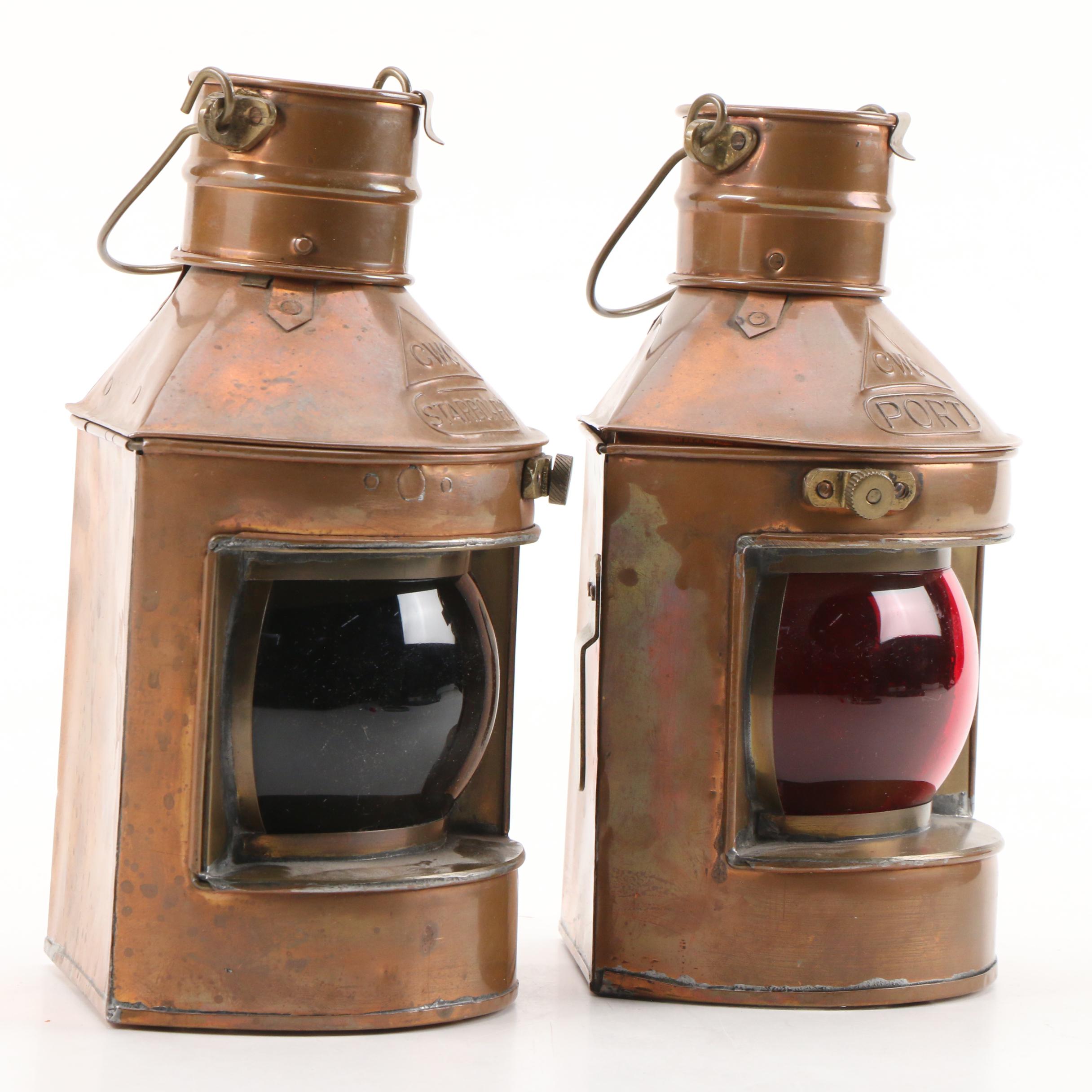 CWC Hong Kong "Port" and "Starboard" Copper Candle Lanterns