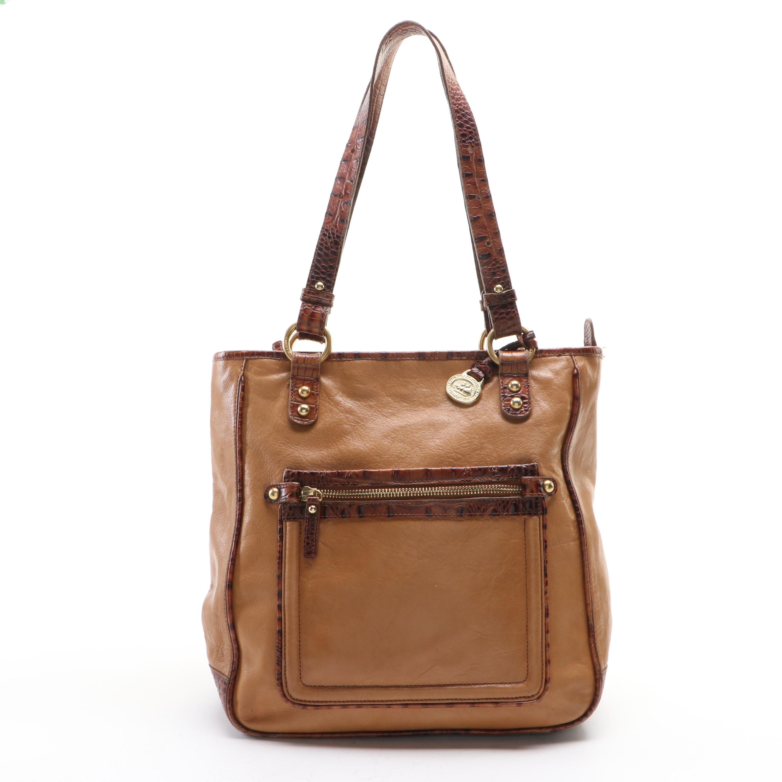 Brahmin Shoulder Tote in Tan and Croc-Effect Leather