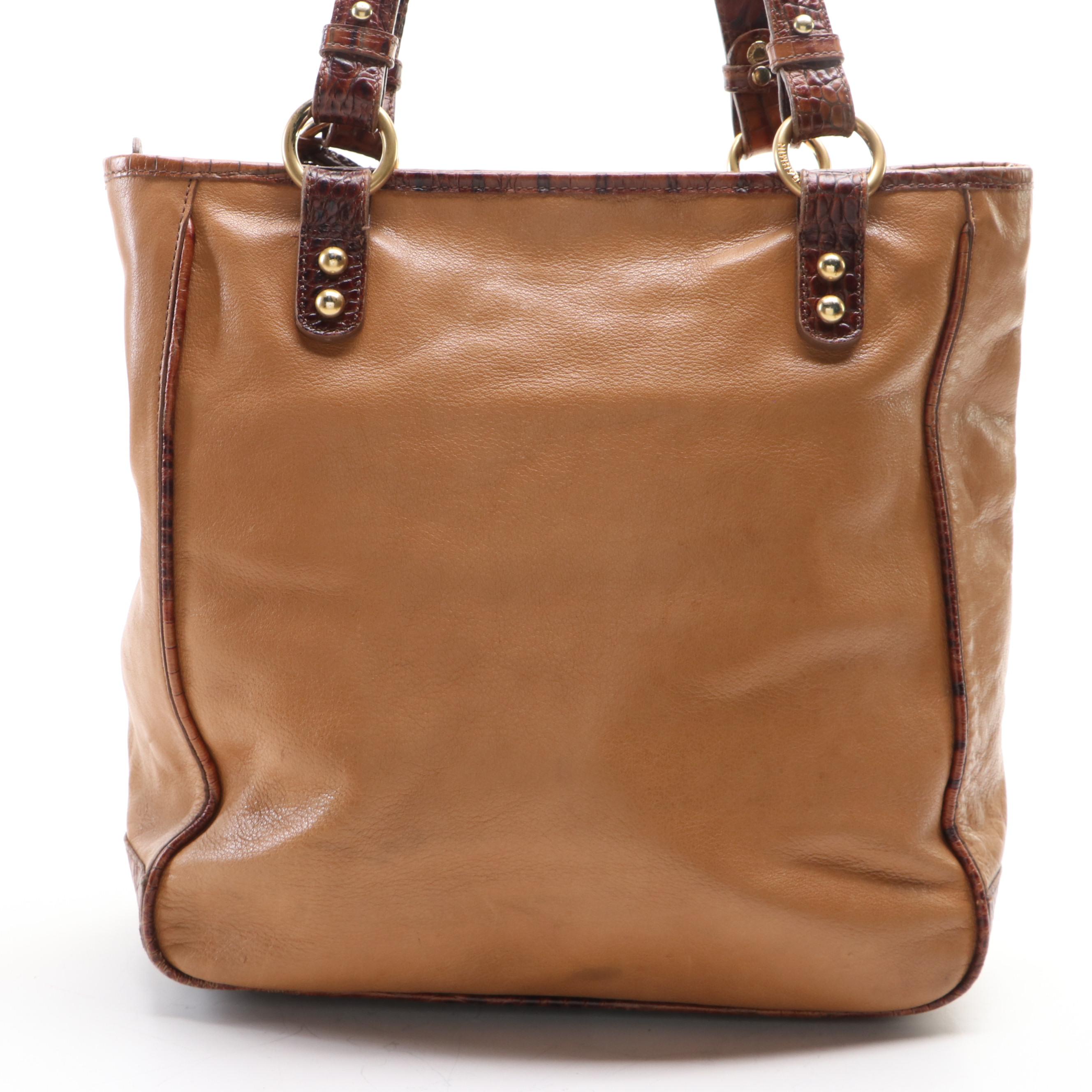 Brahmin Shoulder Tote in Tan and Croc-Effect Leather