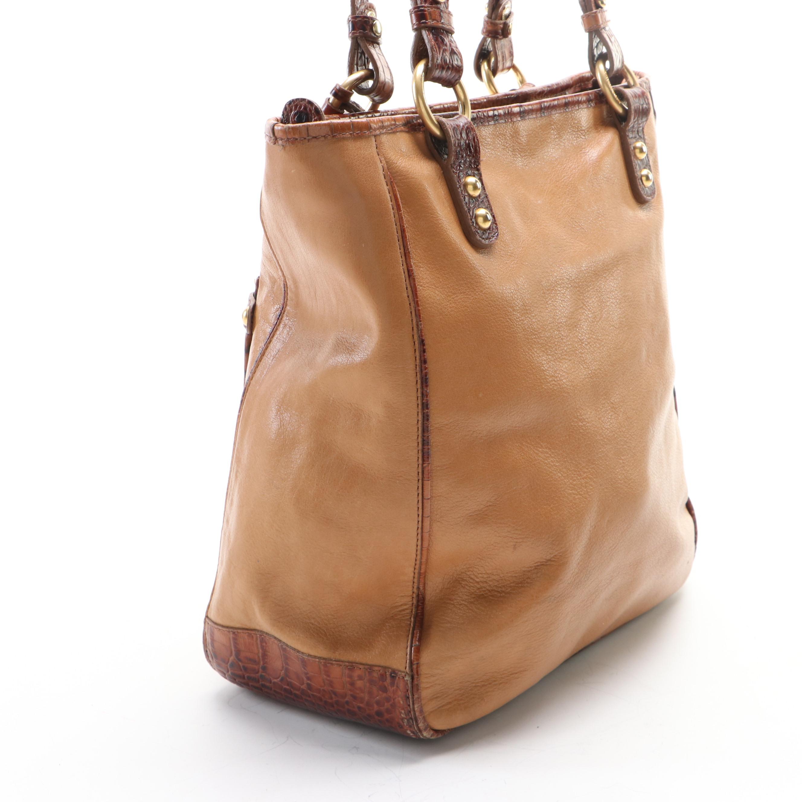Brahmin Shoulder Tote in Tan and Croc-Effect Leather