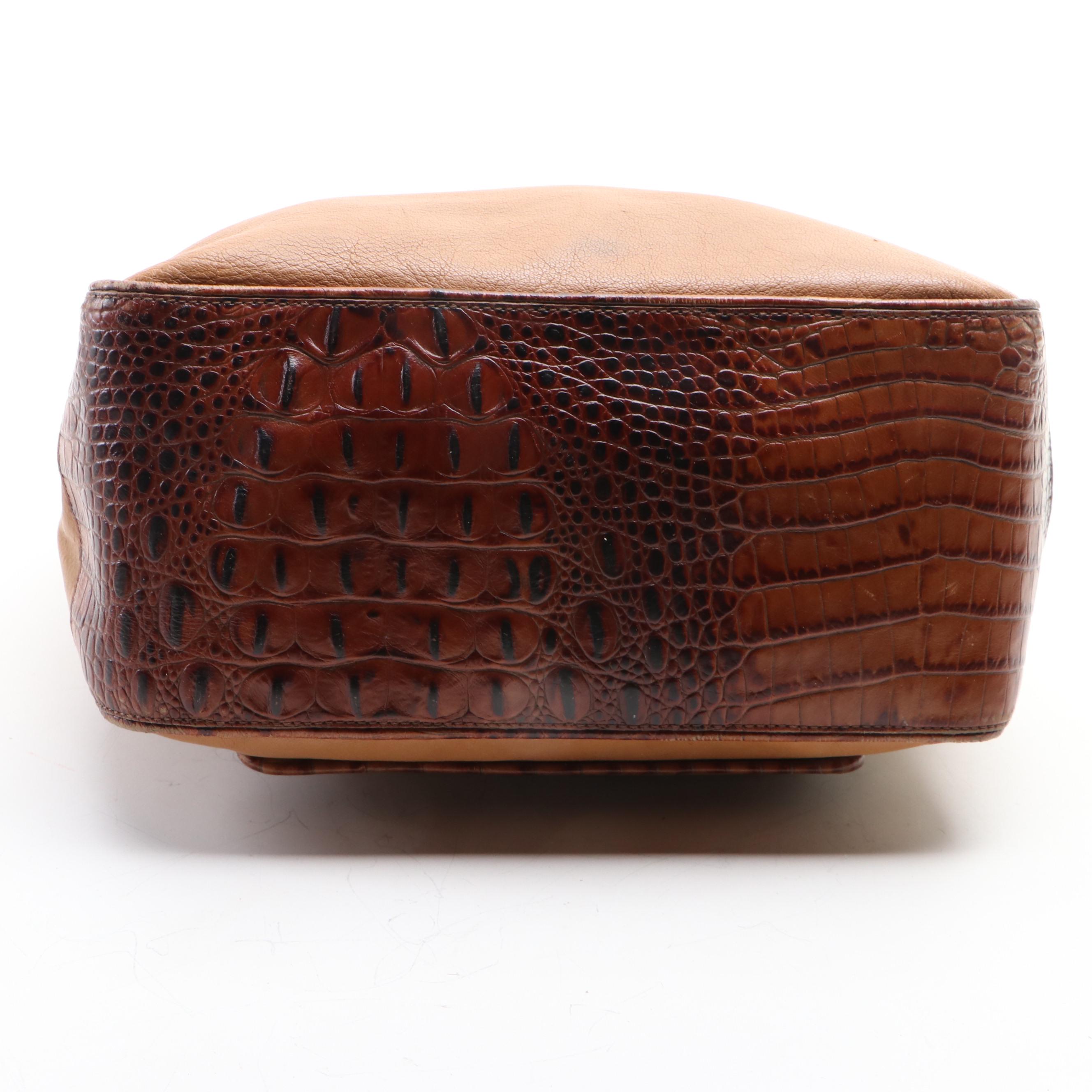 Brahmin Shoulder Tote in Tan and Croc-Effect Leather