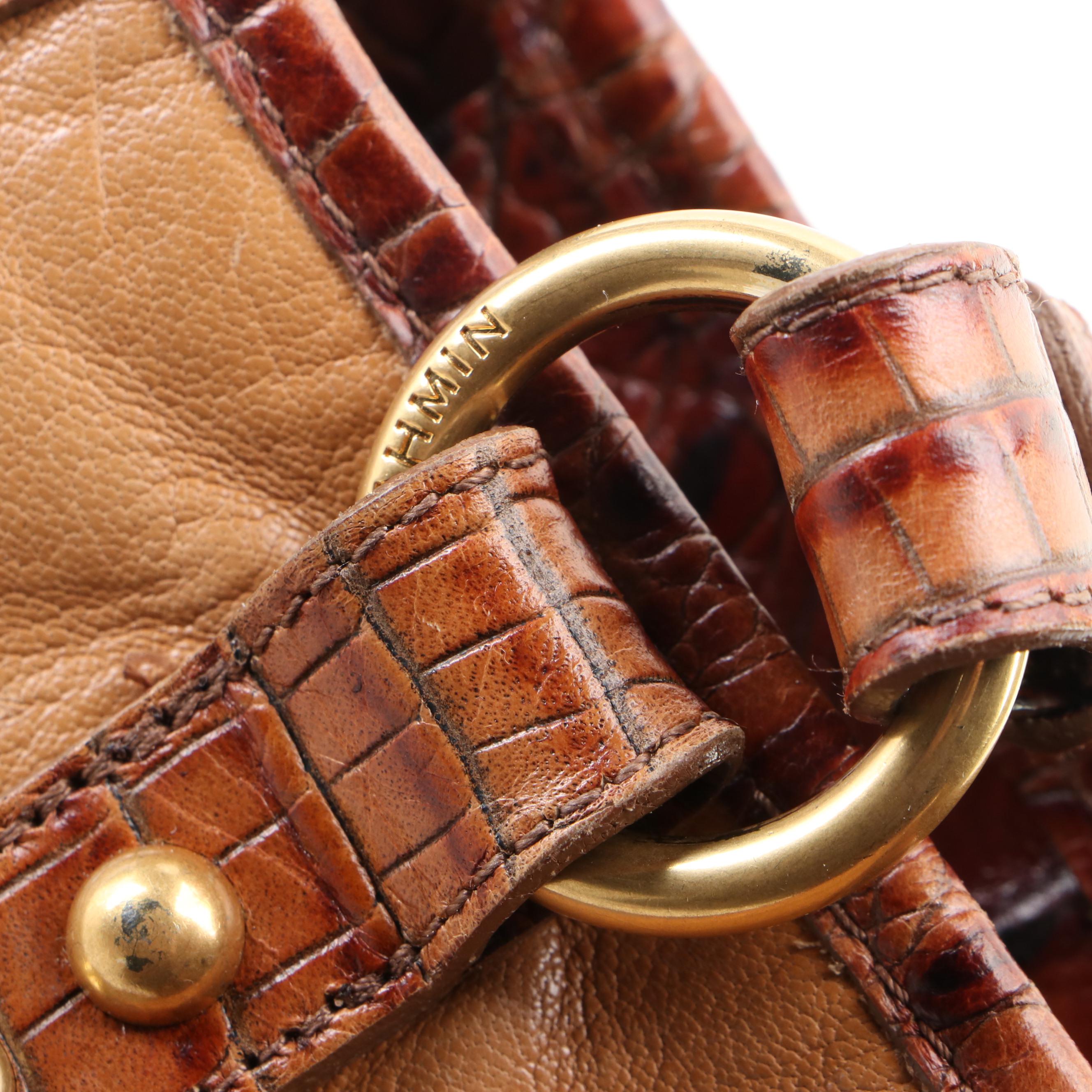 Brahmin Shoulder Tote in Tan and Croc-Effect Leather