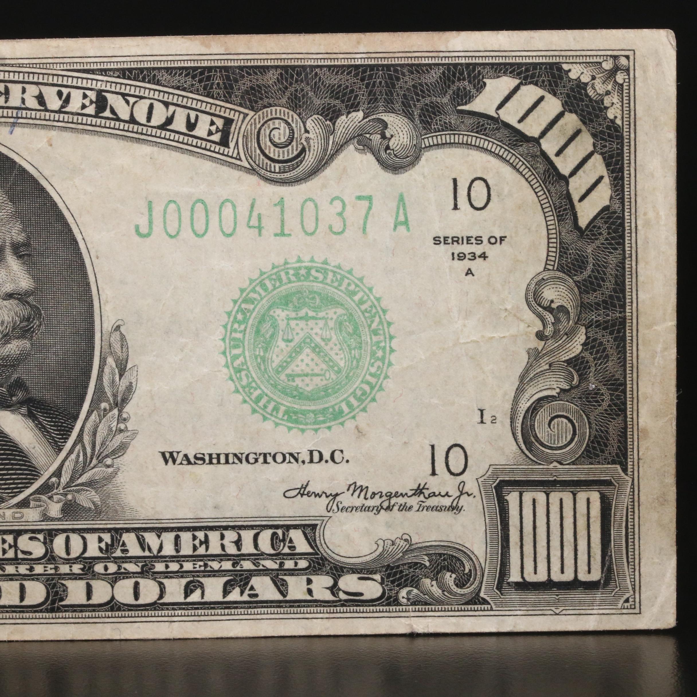 Series of 1934A $1000 Federal Reserve Note