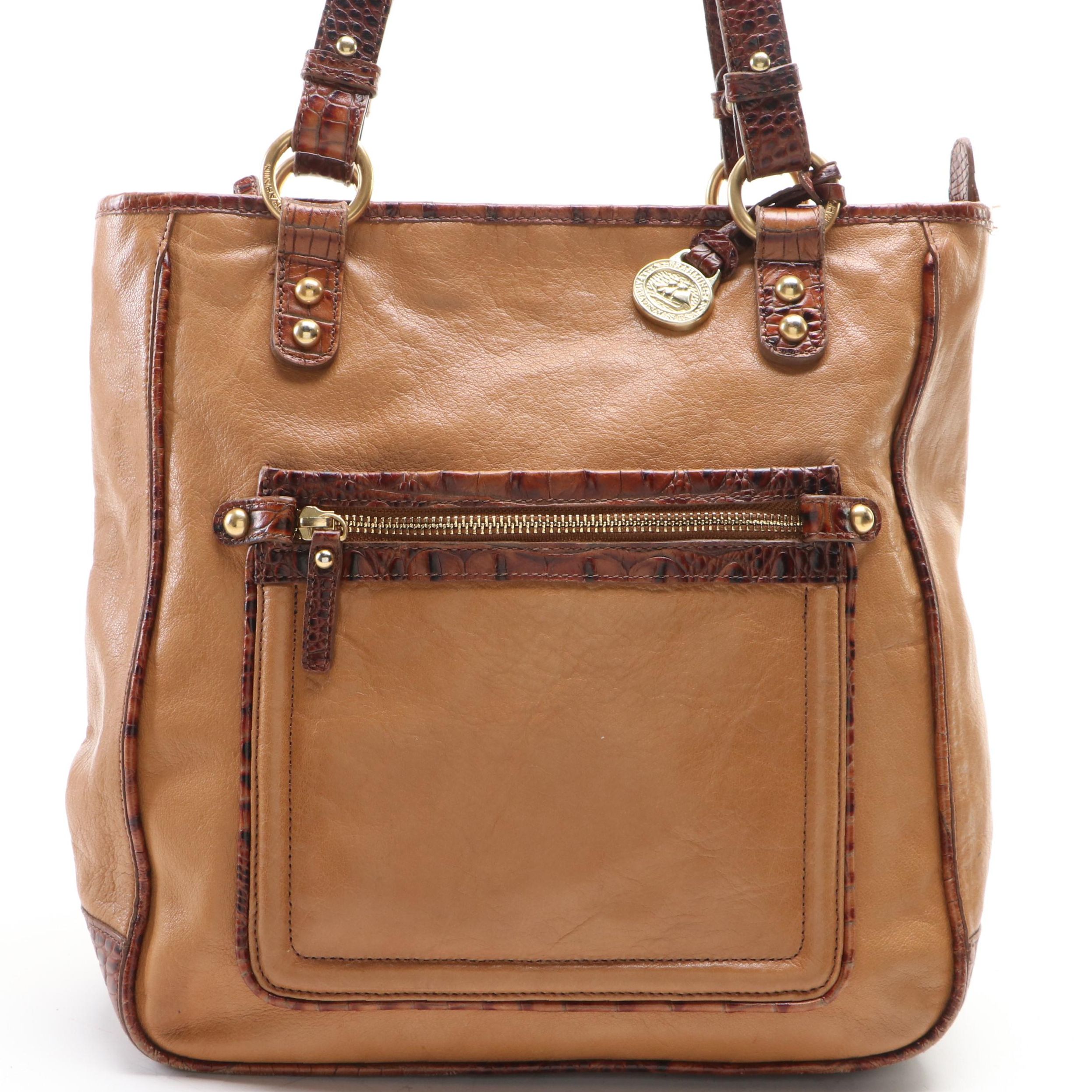 Brahmin Shoulder Tote in Tan and Croc-Effect Leather