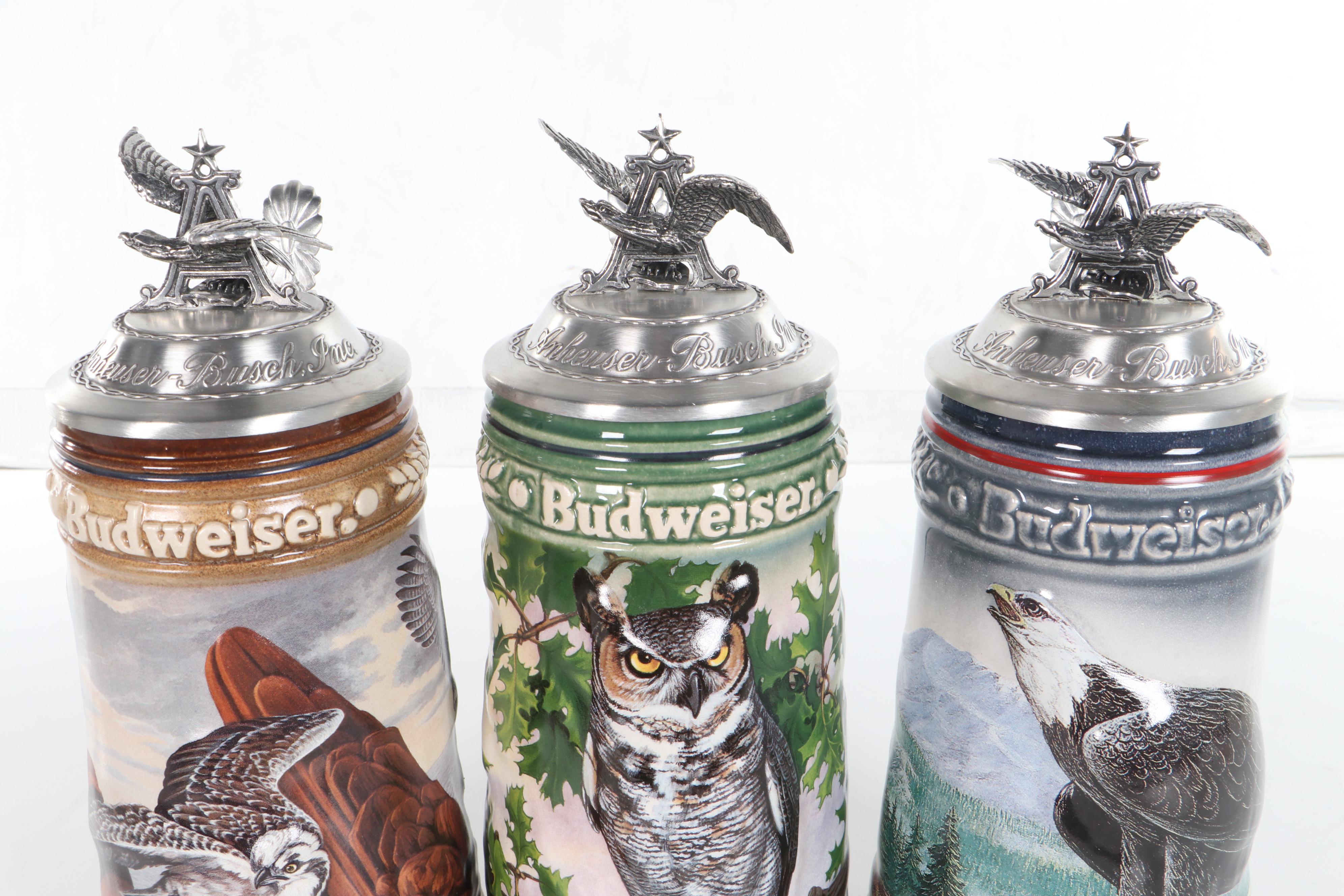 Budweiser Ceramic "Birds of Prey" Beer Steins, 1990s