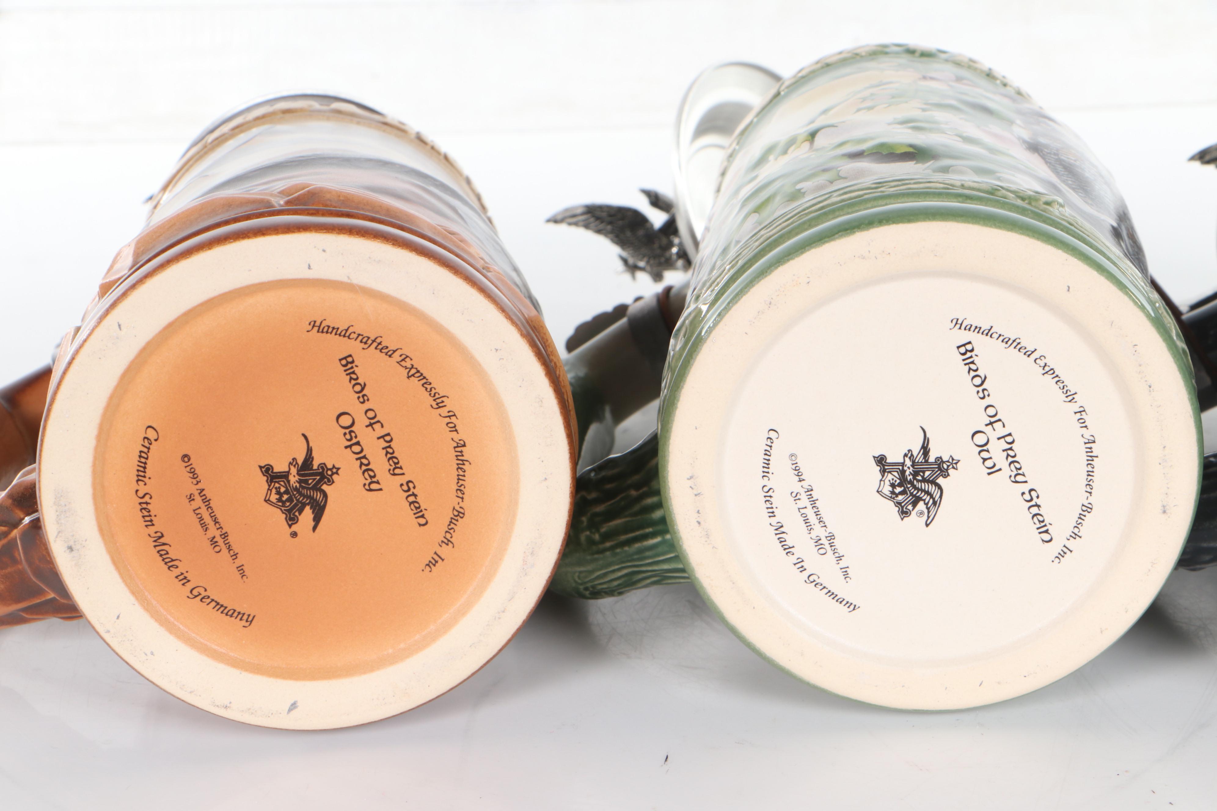 Budweiser Ceramic "Birds of Prey" Beer Steins, 1990s