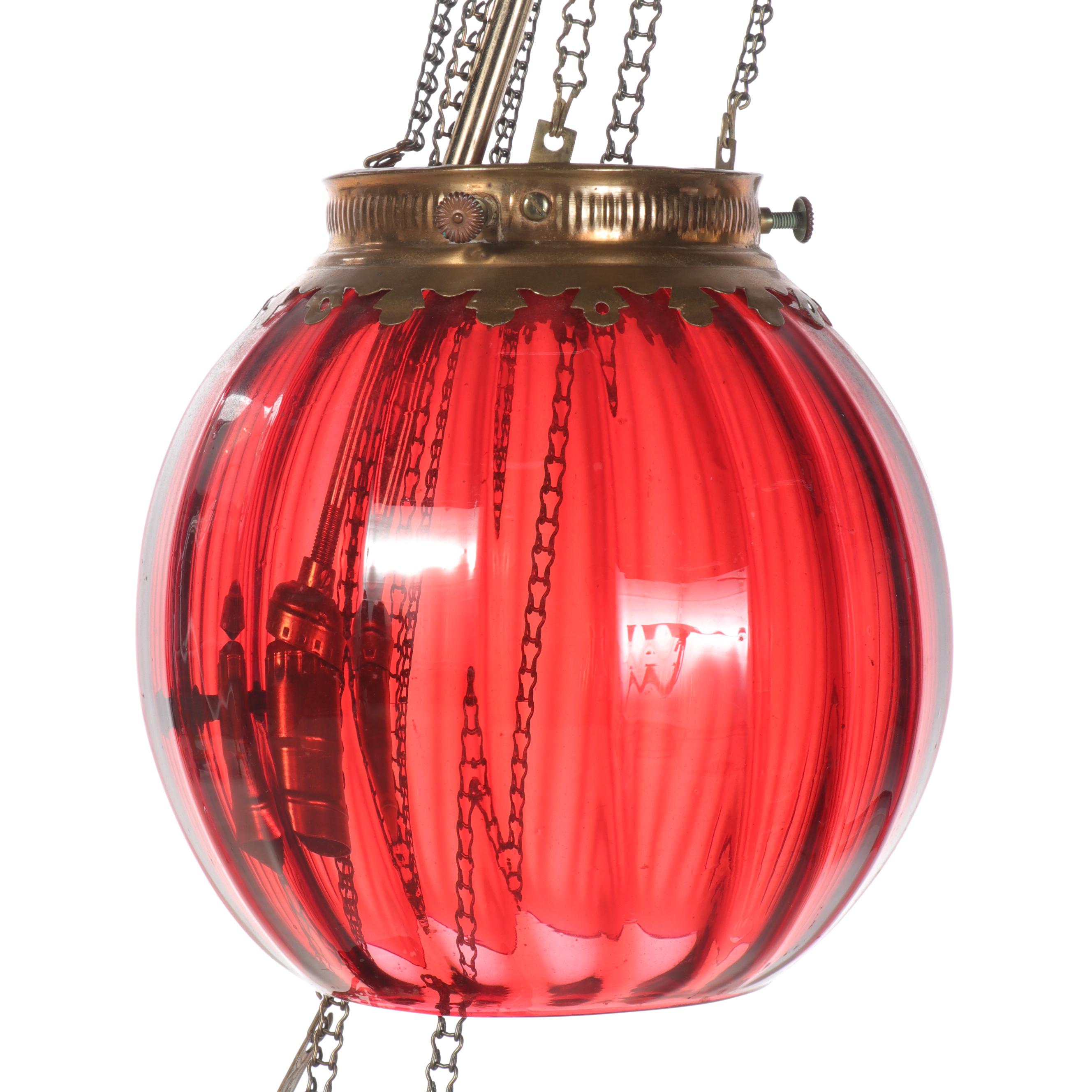 Victorian Style Ruby Glass Pendant Light, Adapted 20th Century