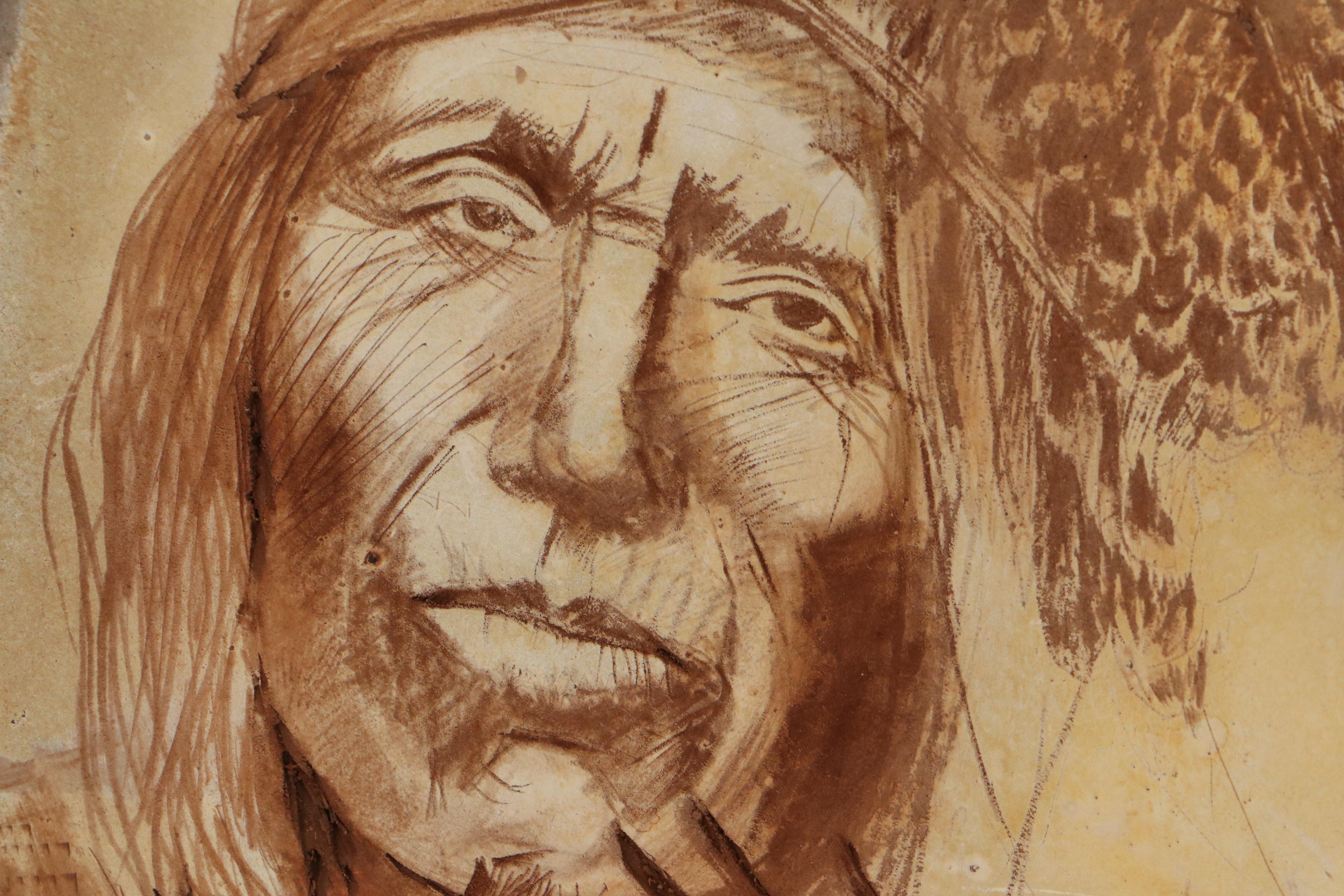 Native American Portrait Carved on Tree Conk, 2001