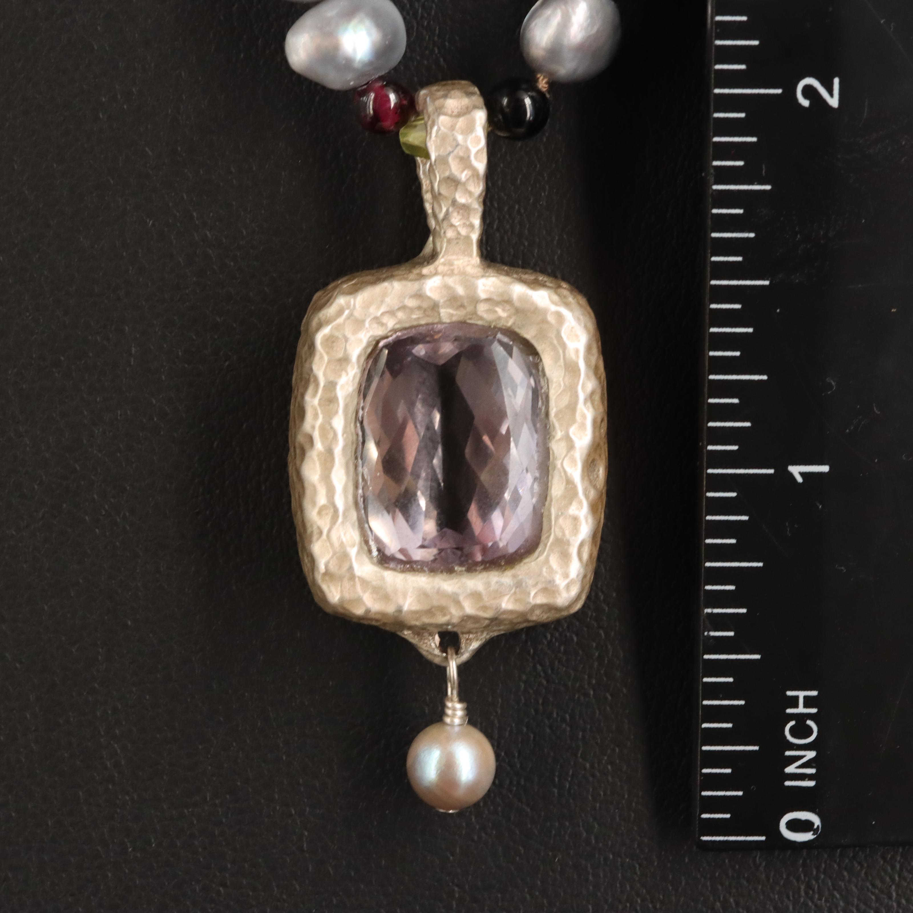 Sterling Necklace with Amethyst, Garnet and Pearl