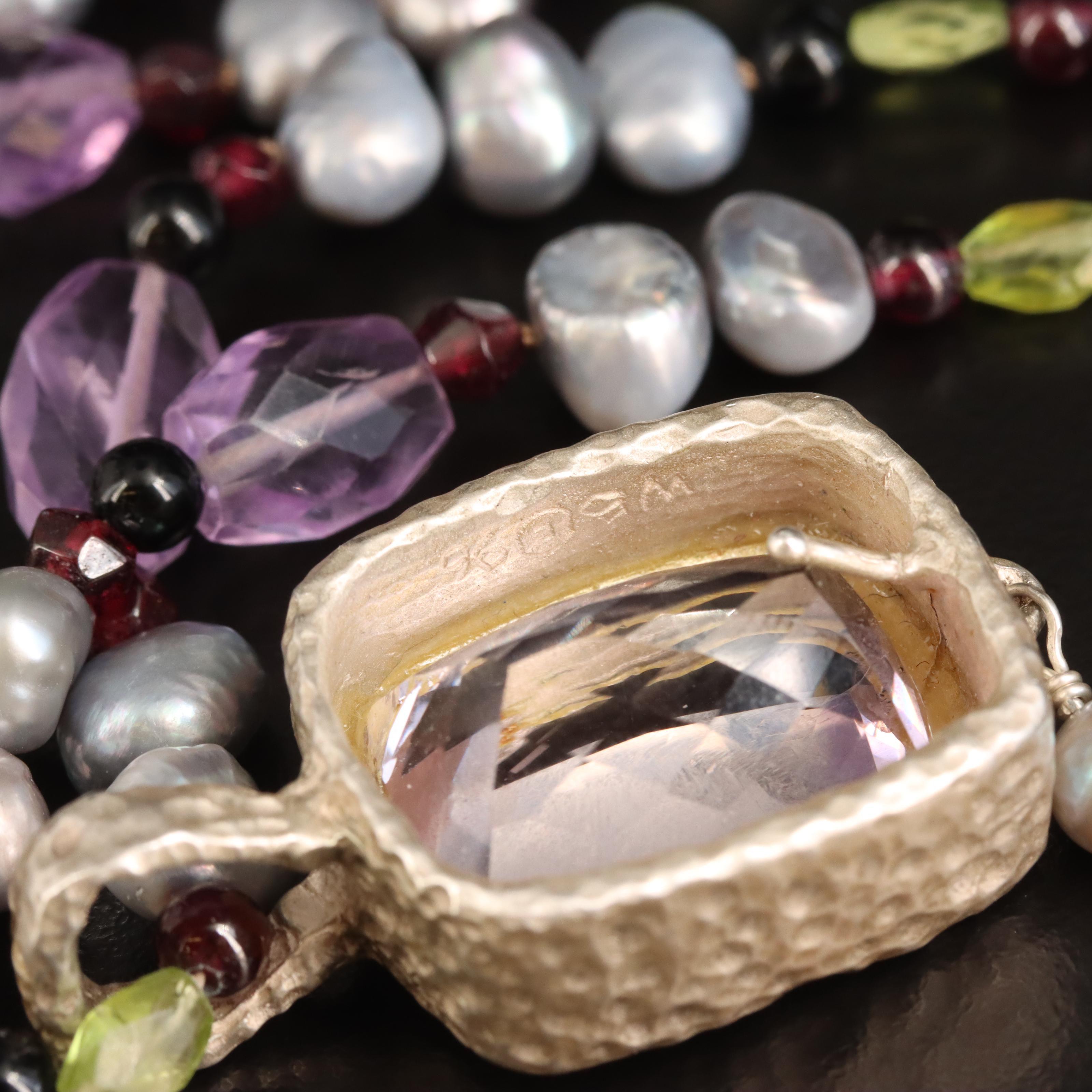 Sterling Necklace with Amethyst, Garnet and Pearl