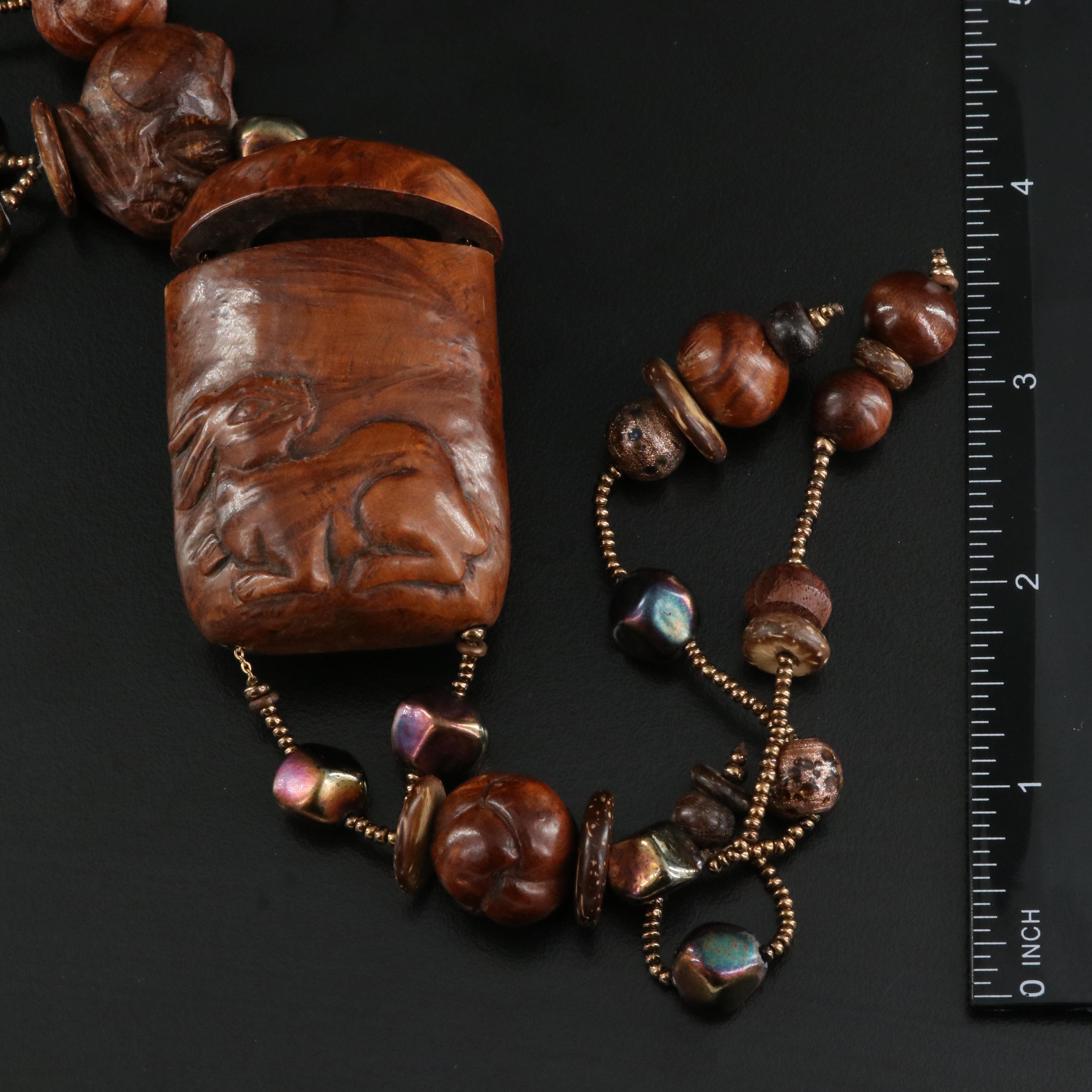 Sunya Currie Bead Necklace with Carved Japanese Inro Box