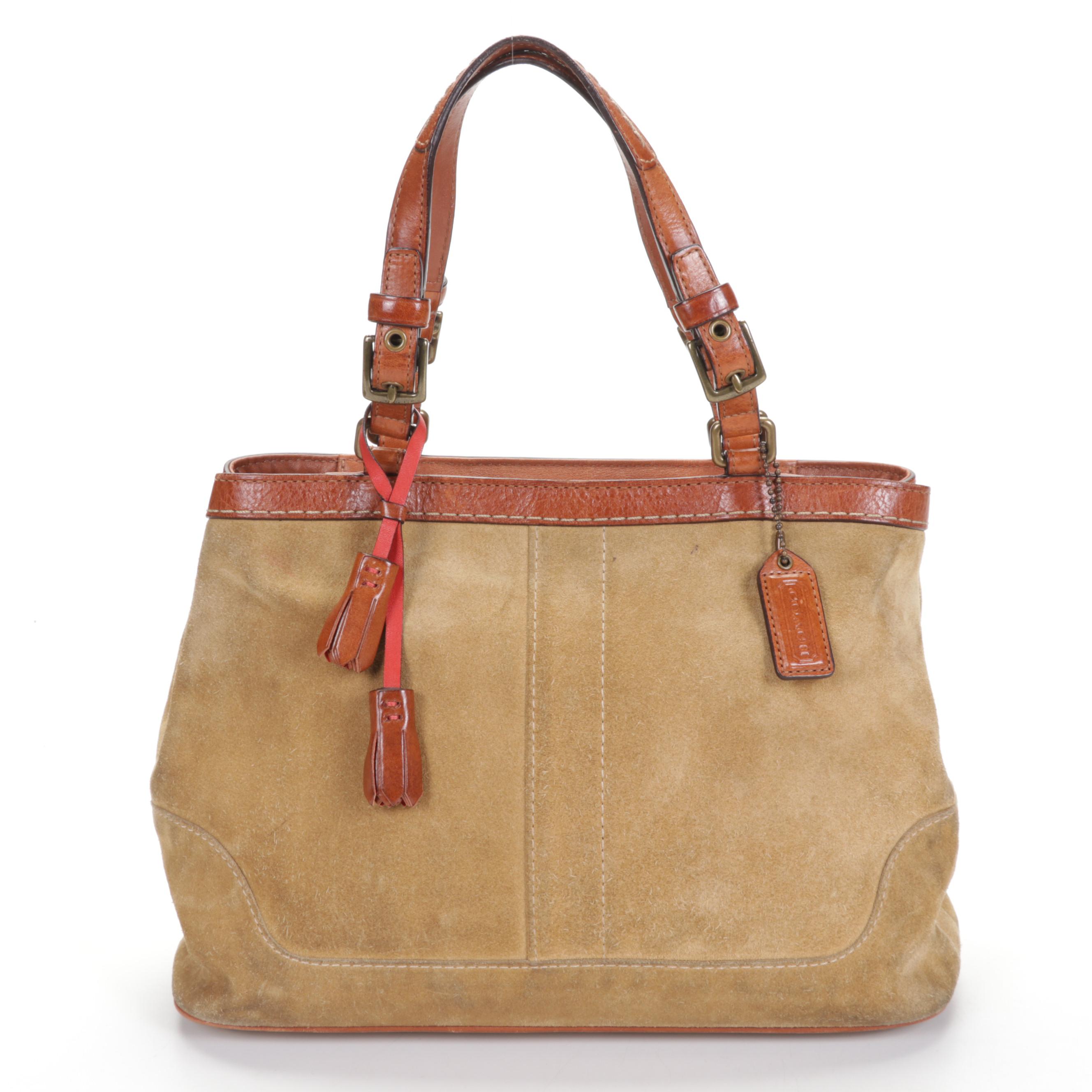 Coach Hampton Suede Shoulder Bag and Flap Front Crossbody Bag in Tan Leather