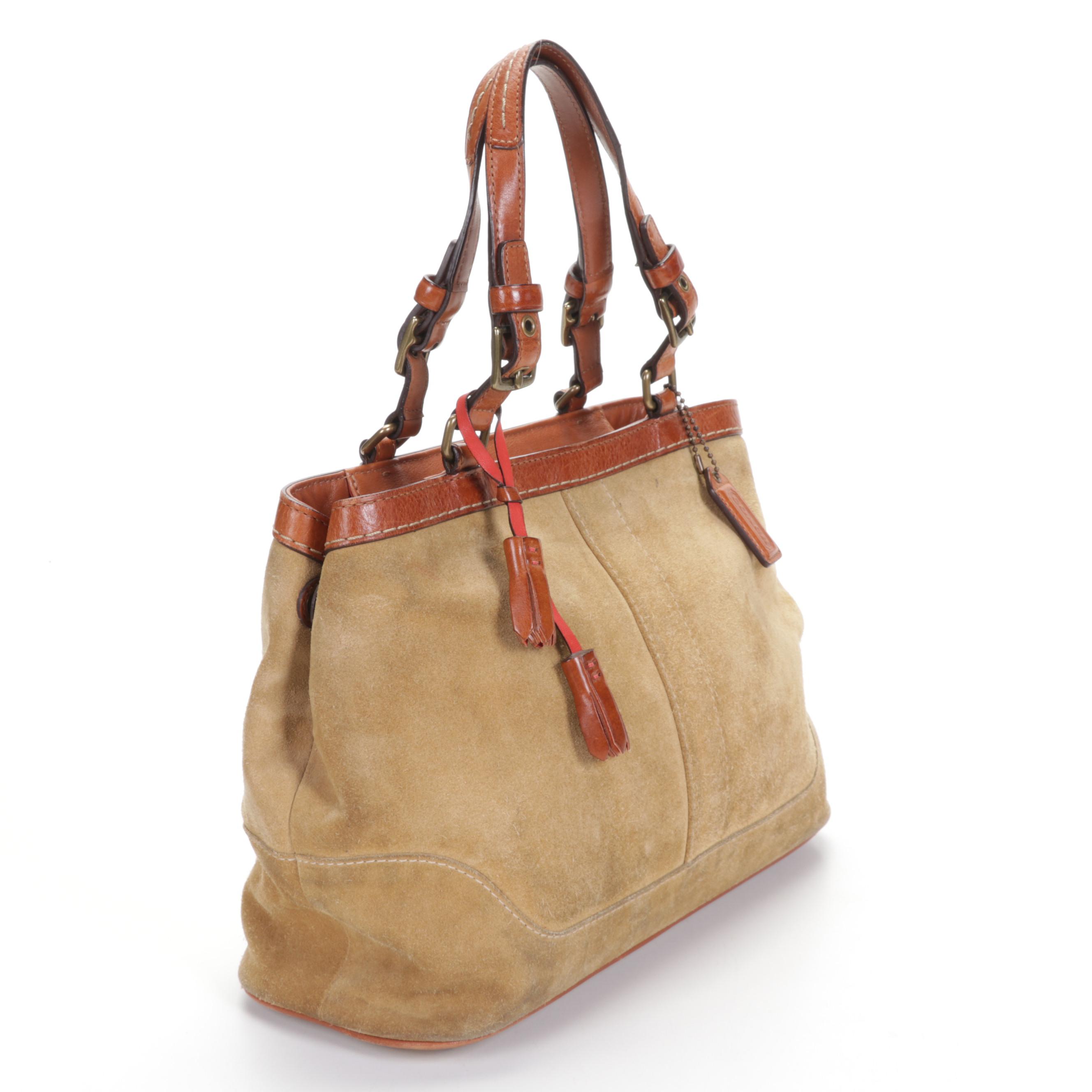 Coach Hampton Suede Shoulder Bag and Flap Front Crossbody Bag in Tan Leather