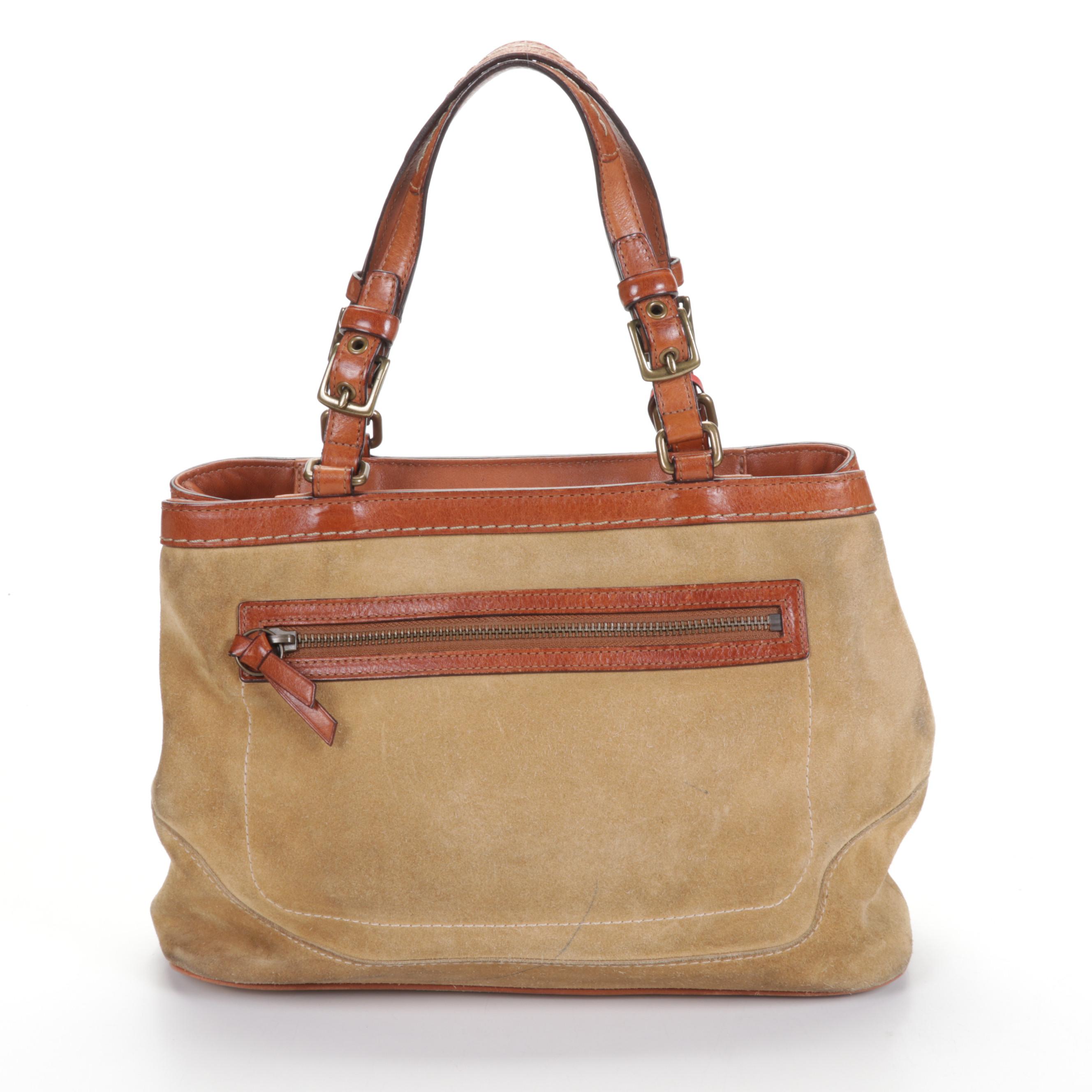 Coach Hampton Suede Shoulder Bag and Flap Front Crossbody Bag in Tan Leather