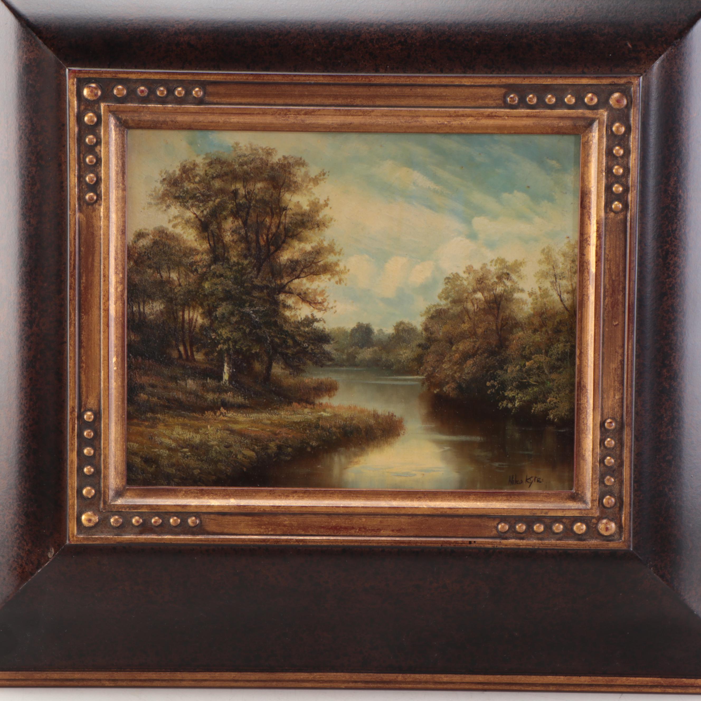 Landscape Oil Painting of Forest, Mid-20th Century