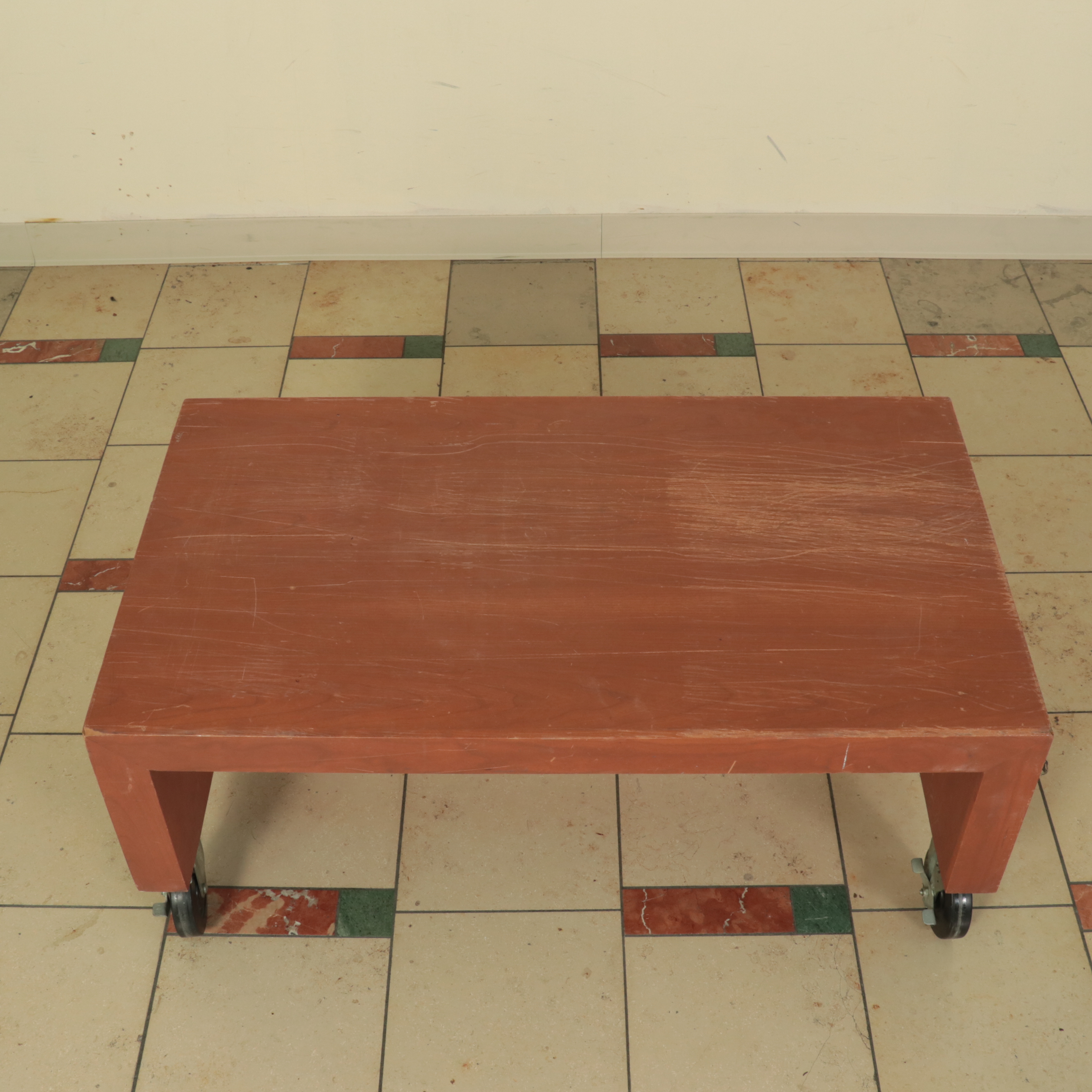 Laminated and Painted Wood Display Tables and Shelves on Wheels