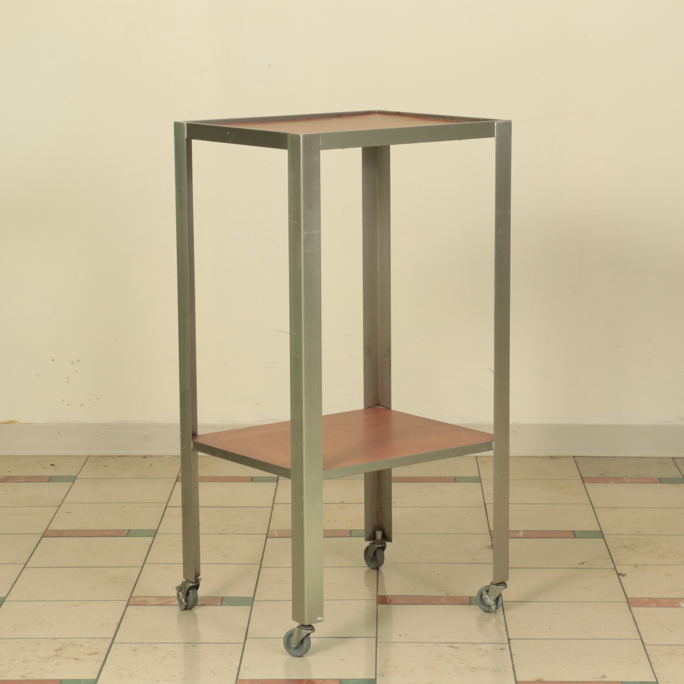 Laminated and Painted Wood Display Tables and Shelves on Wheels