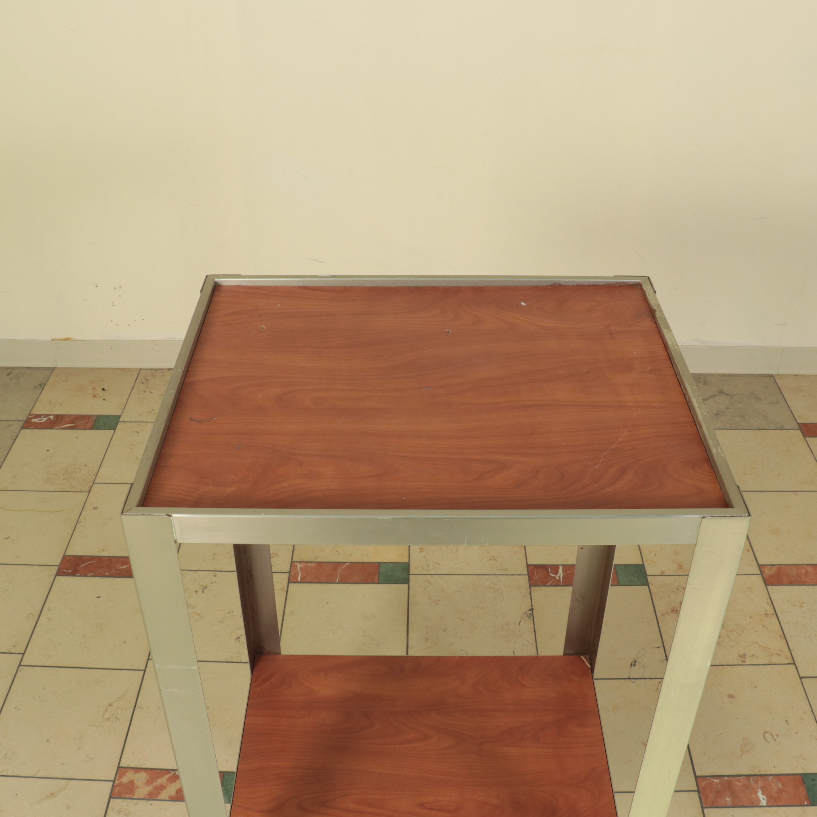 Laminated and Painted Wood Display Tables and Shelves on Wheels