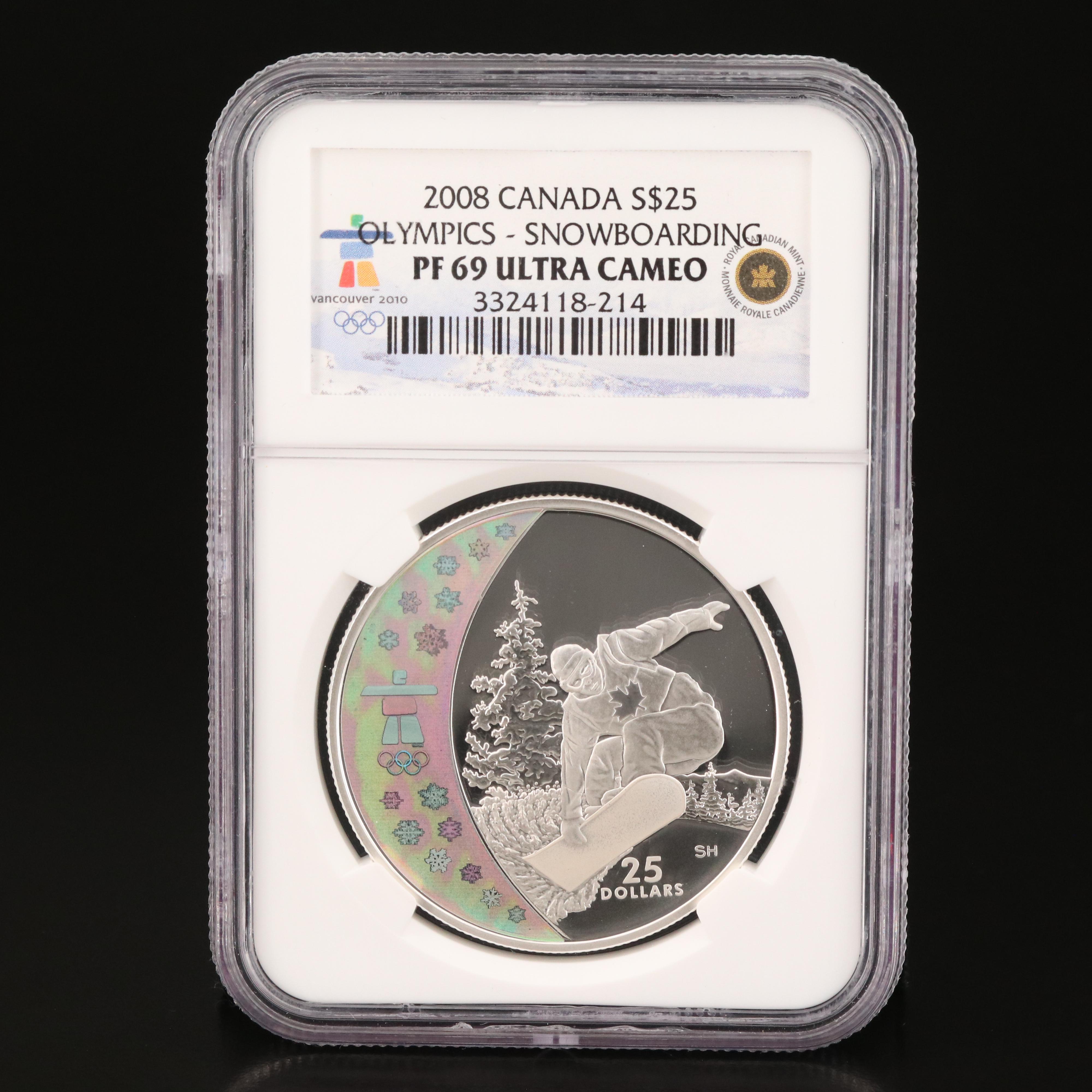 NGC Graded PF69 2008 $25 Canadian Olympics Hologram Silver Coin