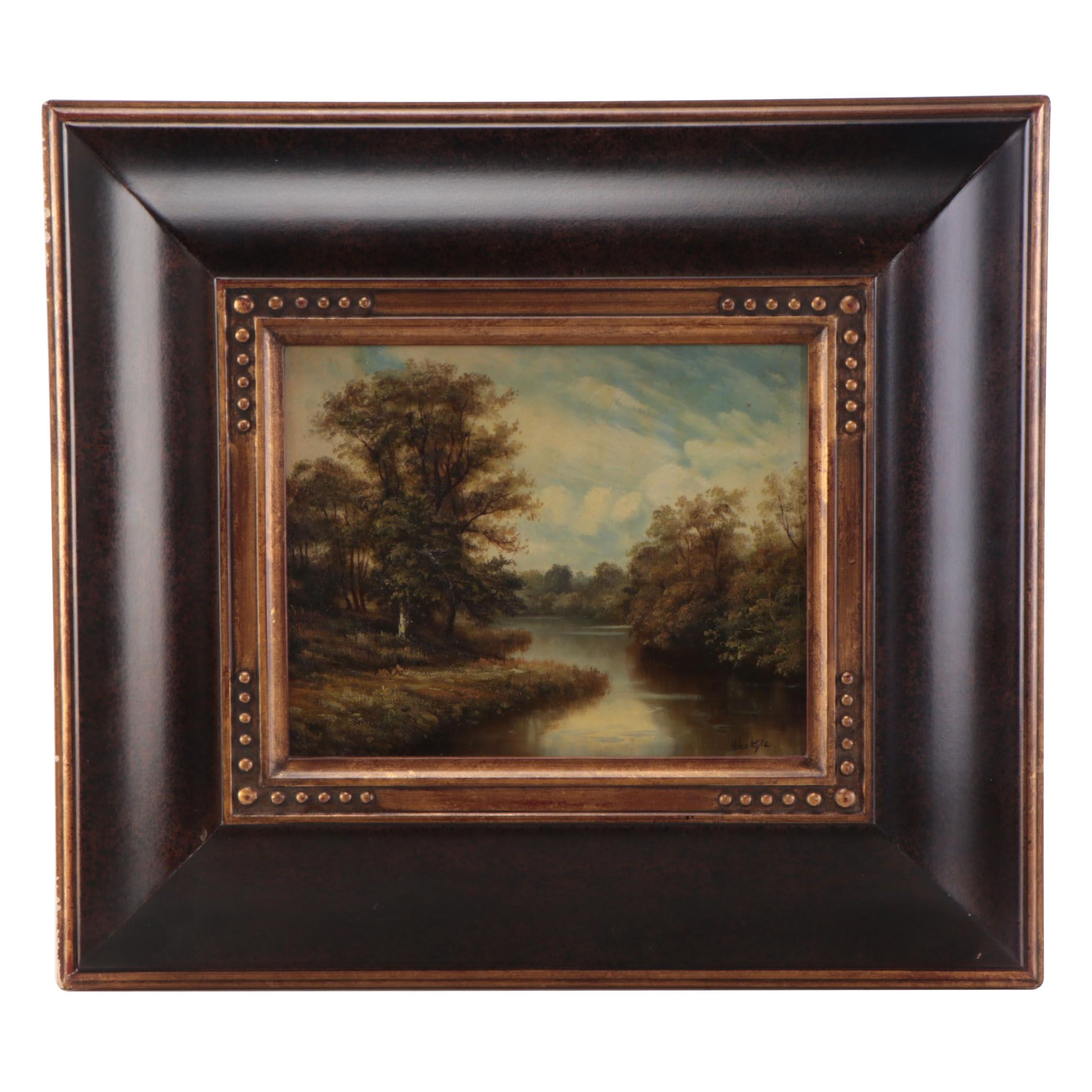 Landscape Oil Painting of Forest, Mid-20th Century