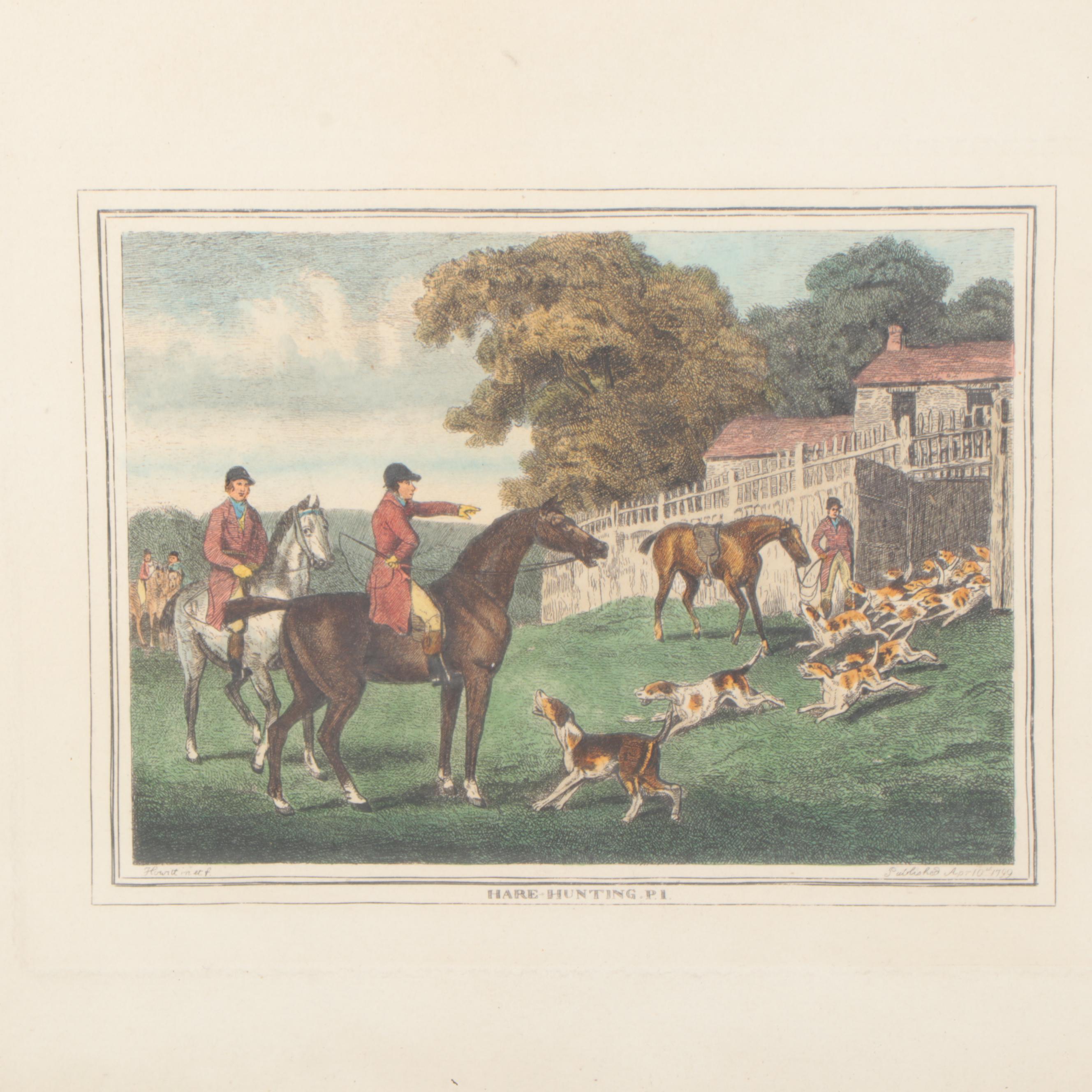 Hand-Colored Engravings After Samuel Howitt from Hare Hunting Series