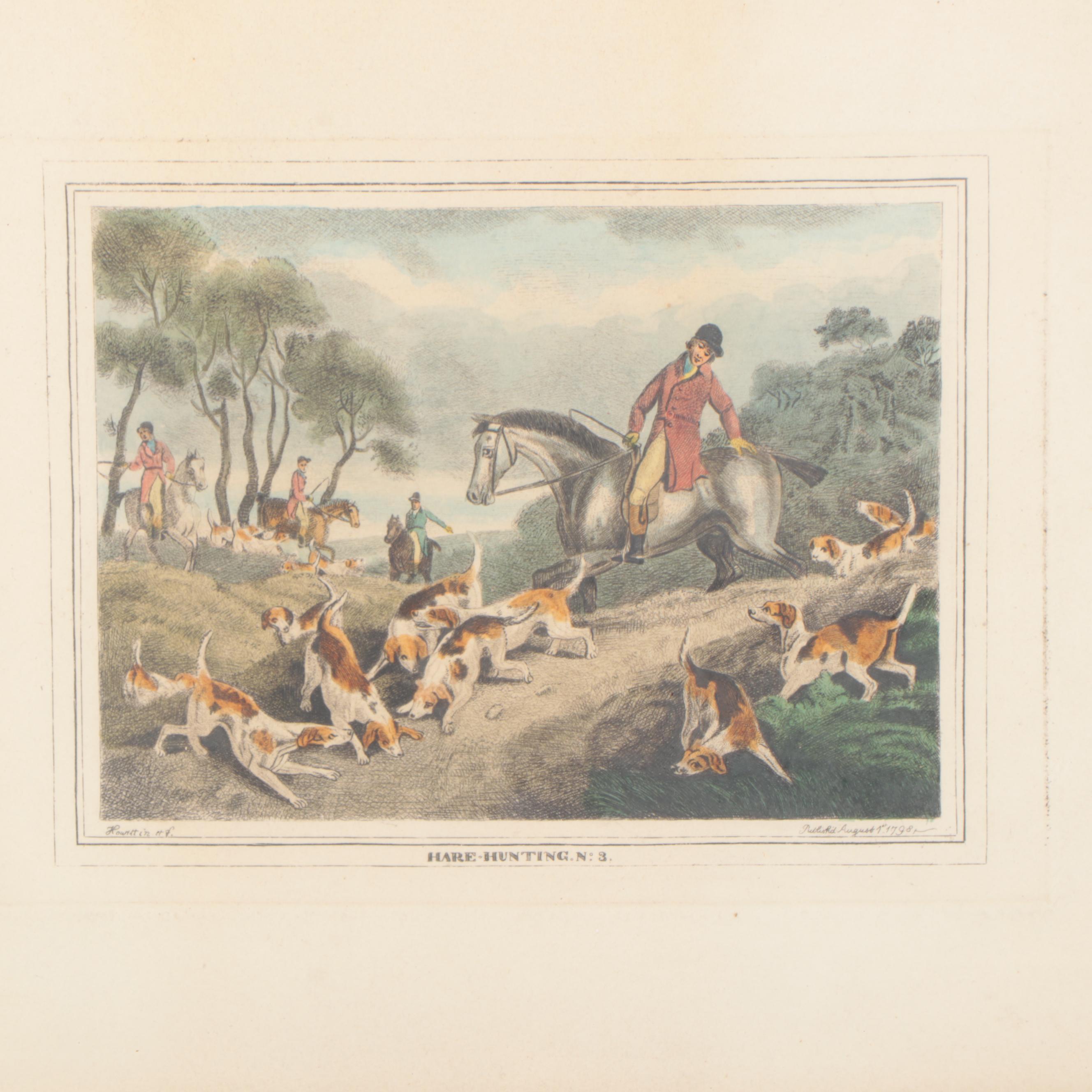 Hand-Colored Engravings After Samuel Howitt from Hare Hunting Series